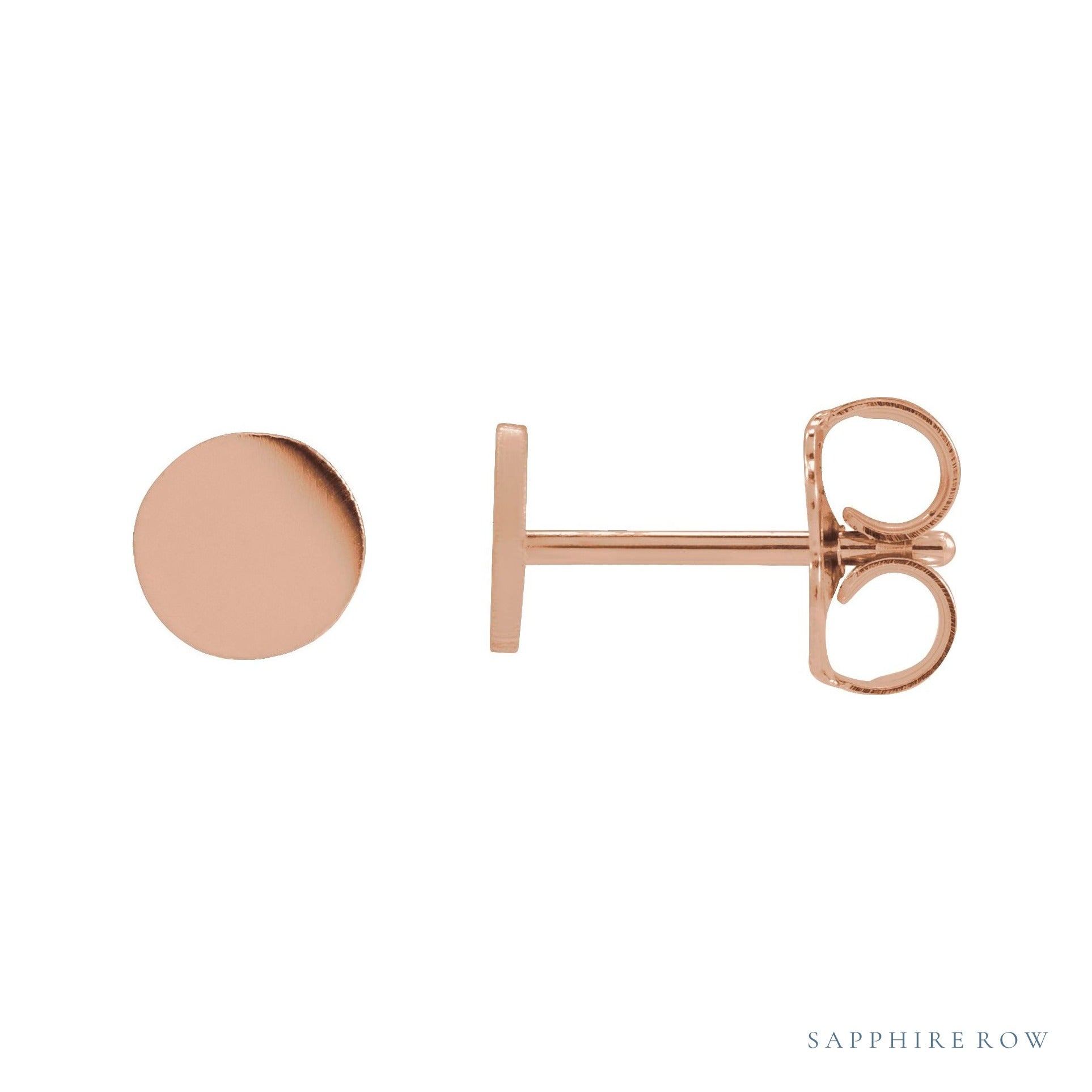 Sapphire Row Engravable Gold Disc Stud Earrings - 14K Rose Gold, 5 mm