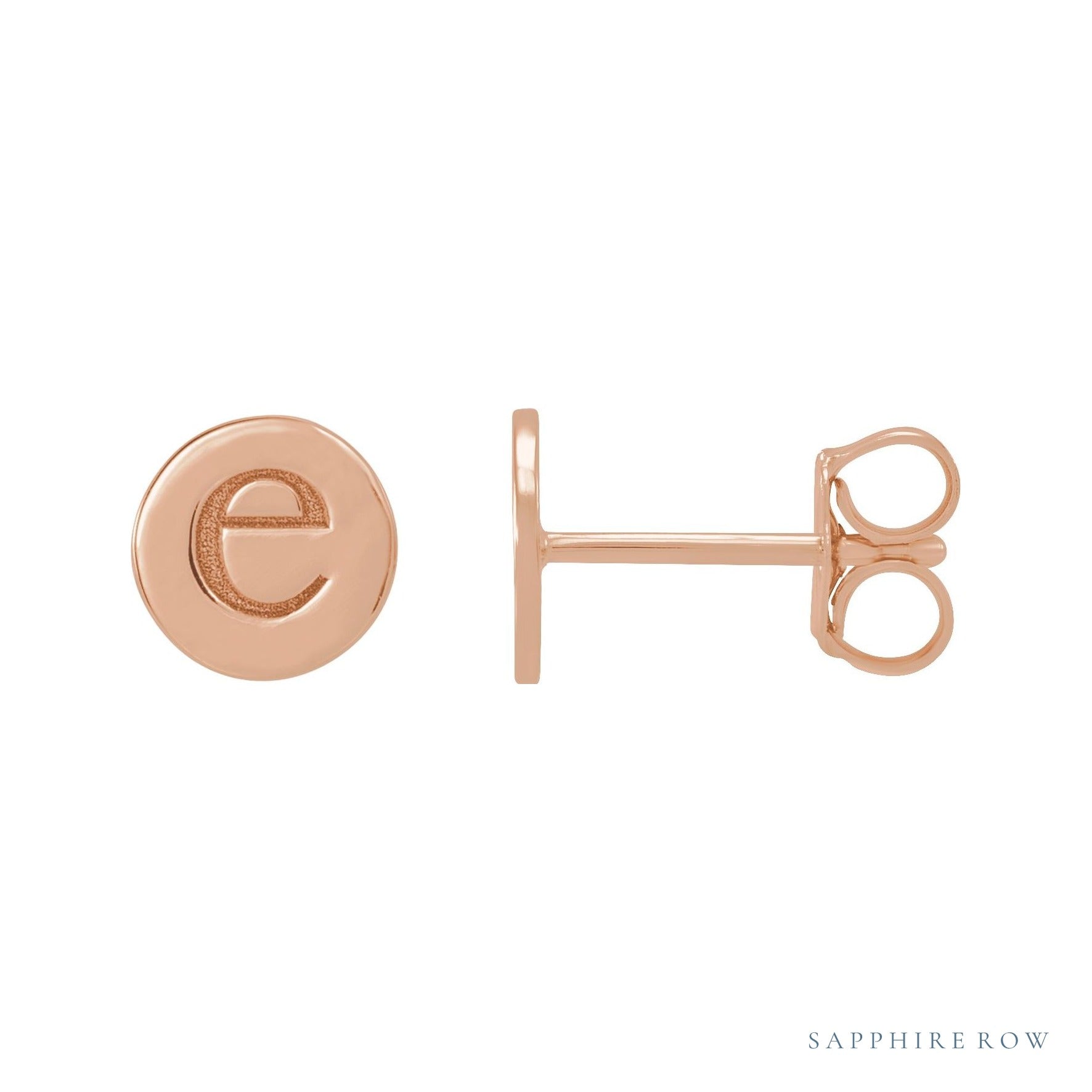 Sapphire Row Engravable Gold Disc Stud Earrings - 14K Rose Gold, 5 mm (view 3)