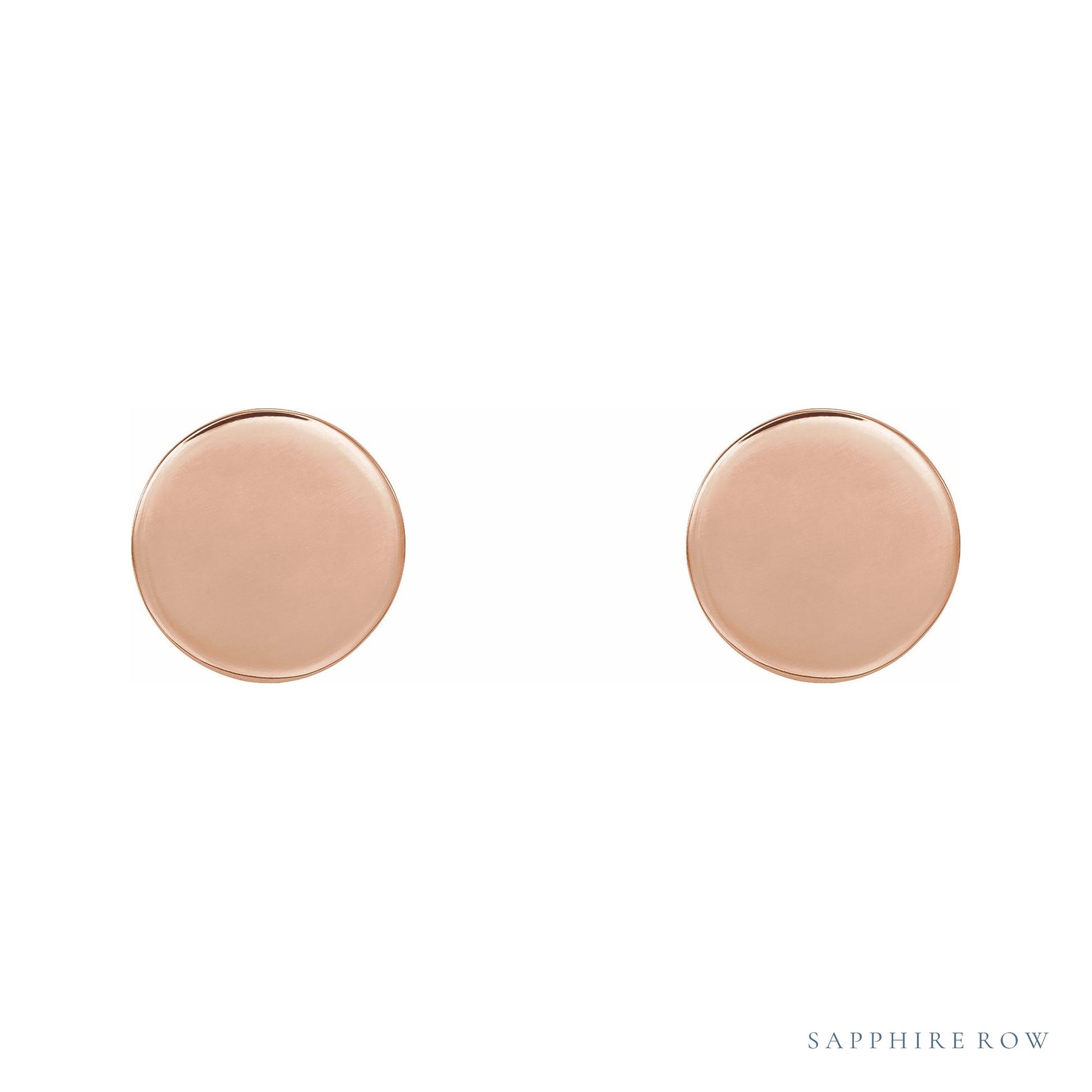 Sapphire Row Engravable Gold Disc Stud Earrings - 18K Rose Gold, 8 mm (view 2)