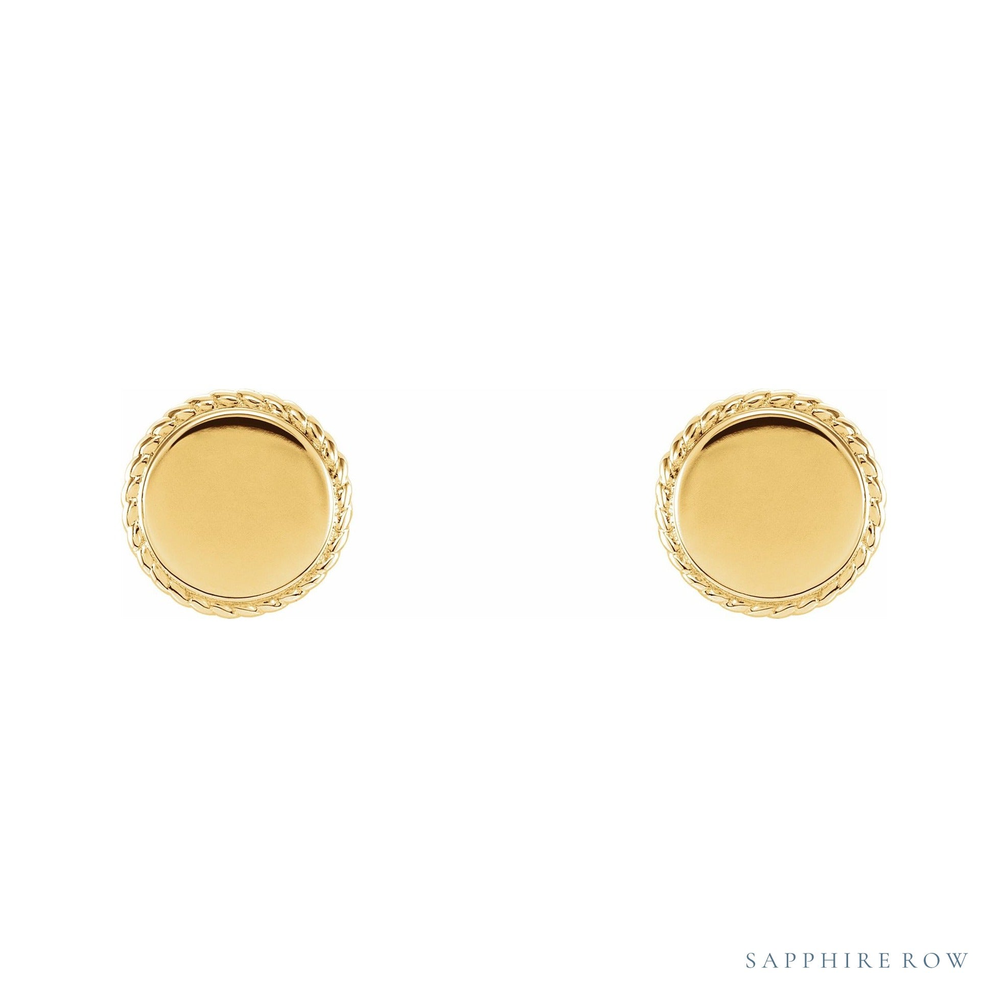 Sapphire Row Engravable Gold Rope Disc Stud Earrings - 14K Yellow Gold (view 2)