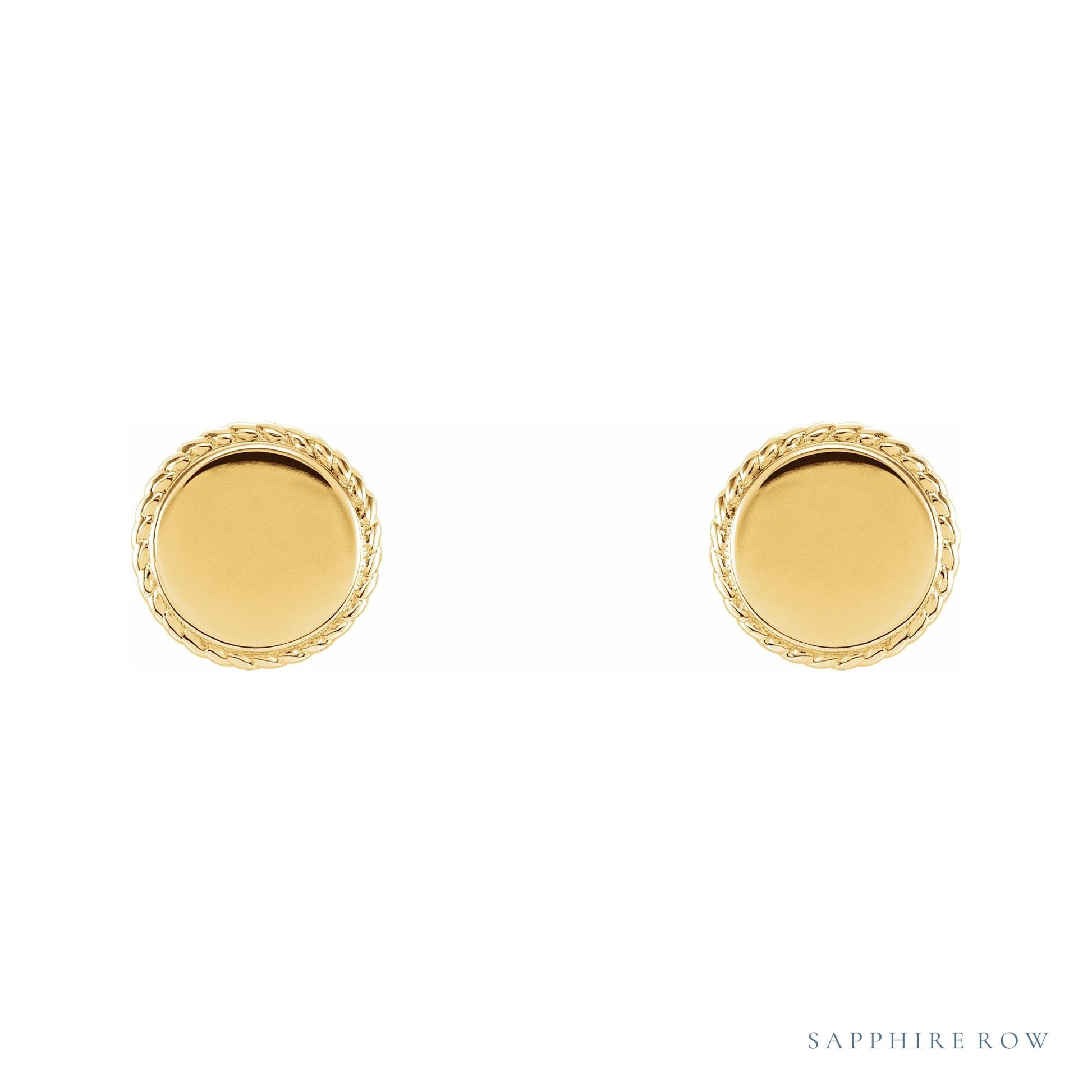 Sapphire Row Engravable Gold Rope Disc Stud Earrings - 14K Yellow Gold (view 2)