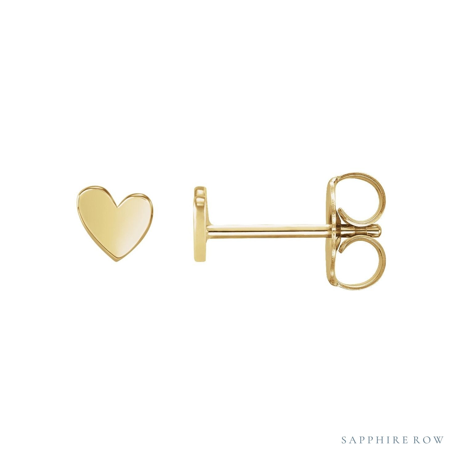 Sapphire Row Gold Sweetheart Heart Stud Earrings - 14K Yellow Gold, 4 mm