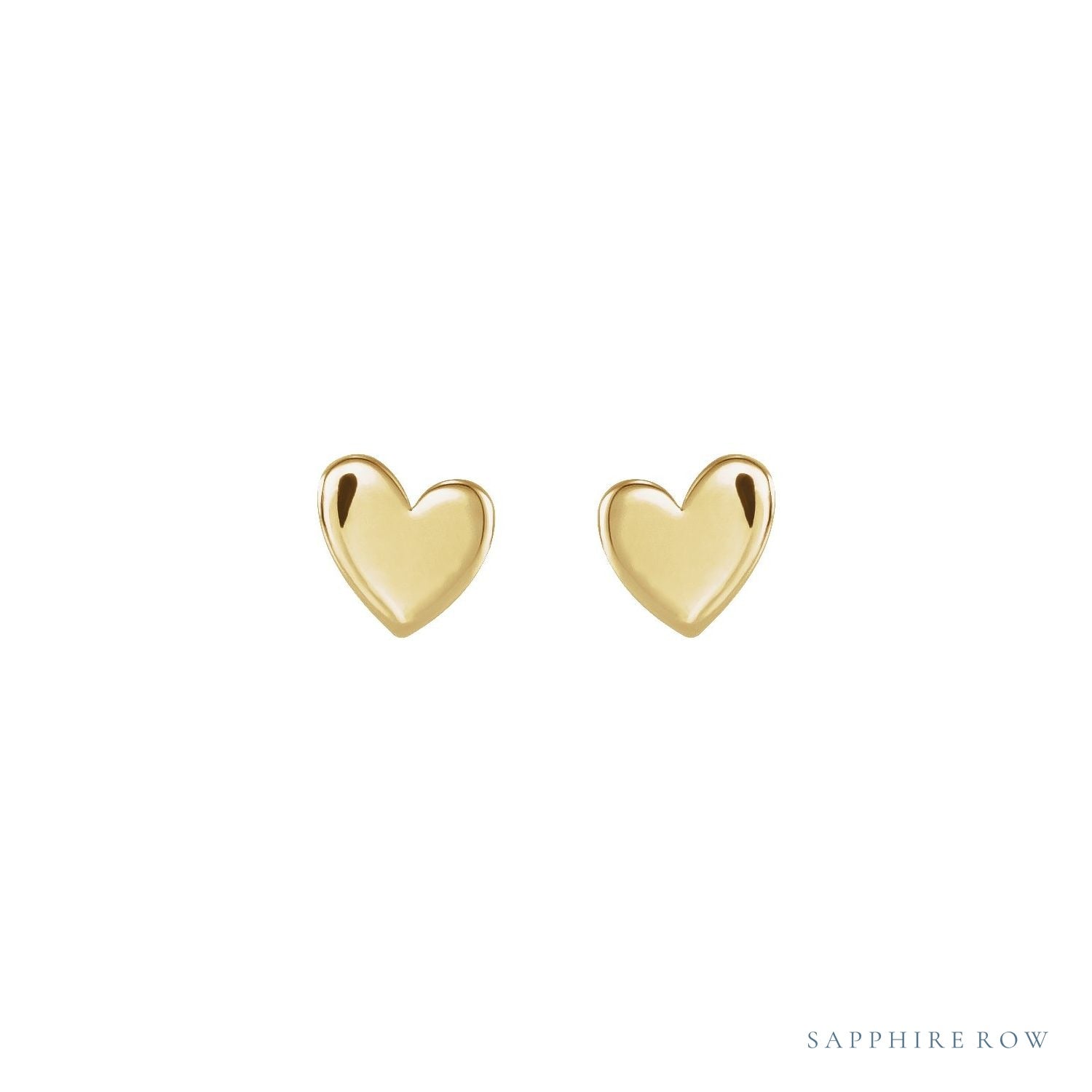 Sapphire Row Gold Sweetheart Heart Stud Earrings - 14K Yellow Gold, 4 mm (view 2)