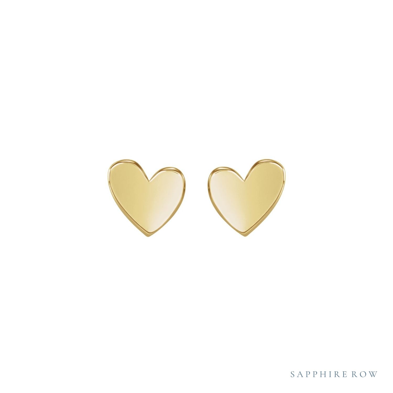 Sapphire Row Gold Sweetheart Heart Stud Earrings - 14K Yellow Gold, 6 mm (view 2)