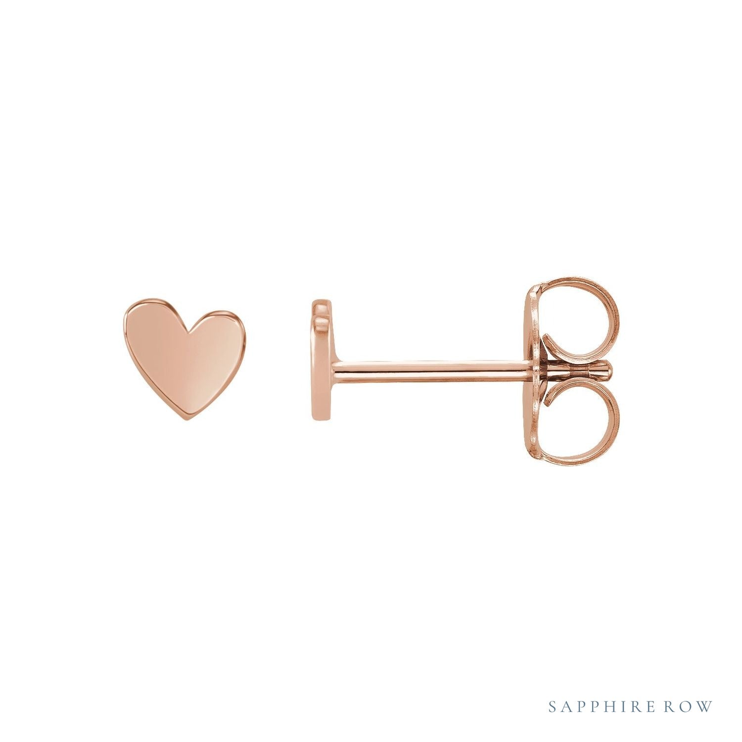 Sapphire Row Gold Sweetheart Heart Stud Earrings - 14K Rose Gold, 4 mm
