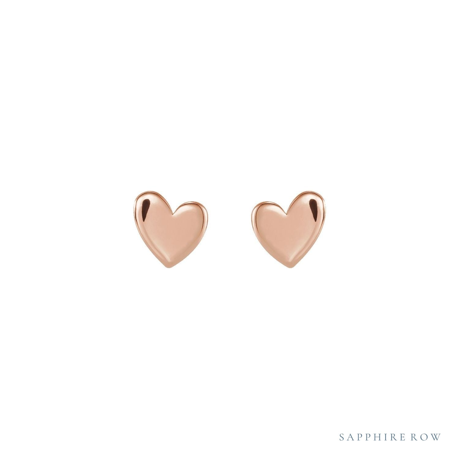Sapphire Row Gold Sweetheart Heart Stud Earrings - 14K Rose Gold, 4 mm (view 2)