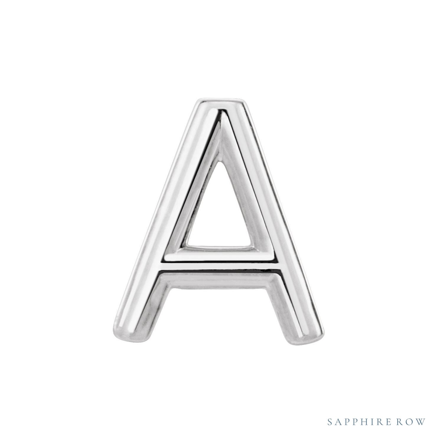 Sapphire Row Gold Single Initial Stud Earring - A, Platinum