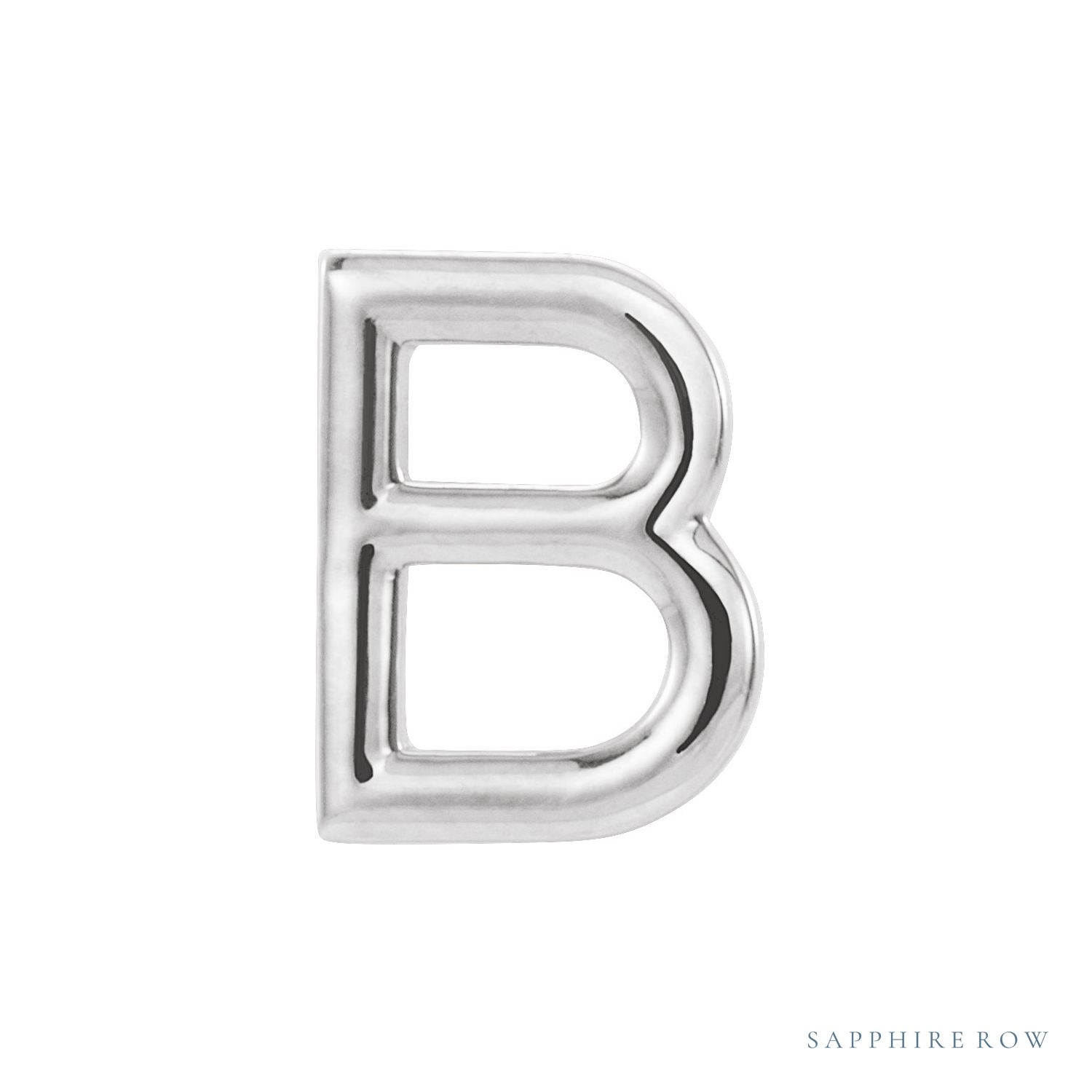 Sapphire Row Gold Single Initial Stud Earring - B, Platinum