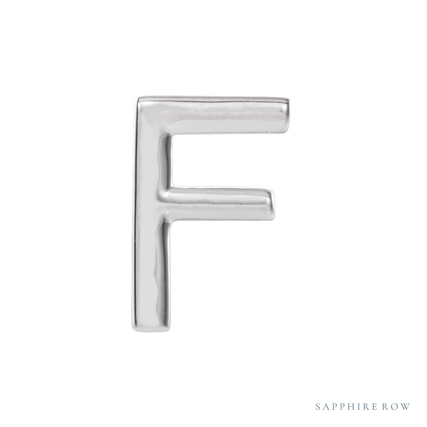 Sapphire Row Gold Single Initial Stud Earring - F, Platinum