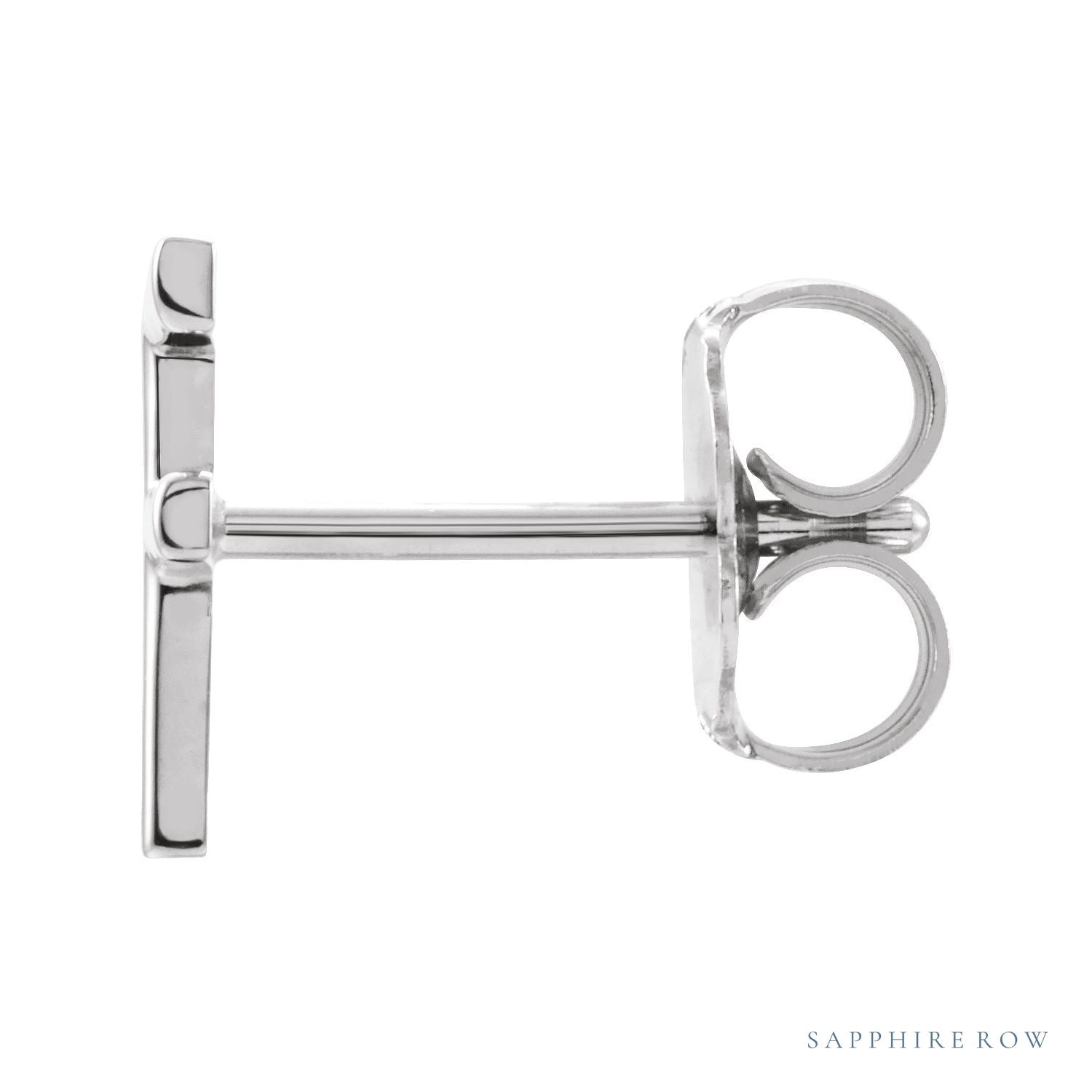 Sapphire Row Gold Single Initial Stud Earring - F, Platinum (view 2)