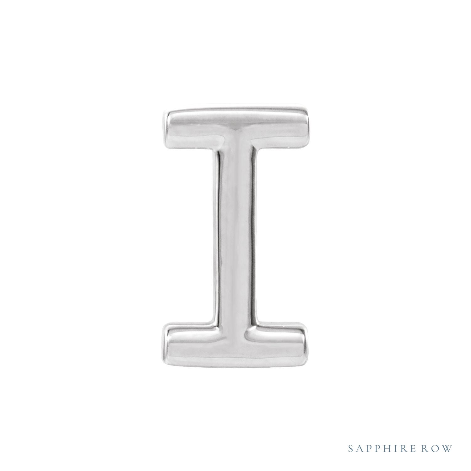 Sapphire Row Gold Single Initial Stud Earring - I, Platinum
