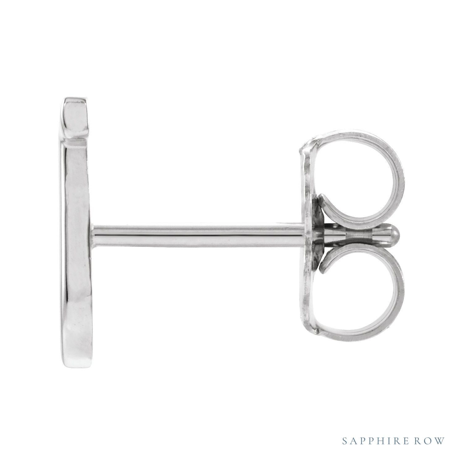 Sapphire Row Gold Single Initial Stud Earring - J, Platinum (view 2)