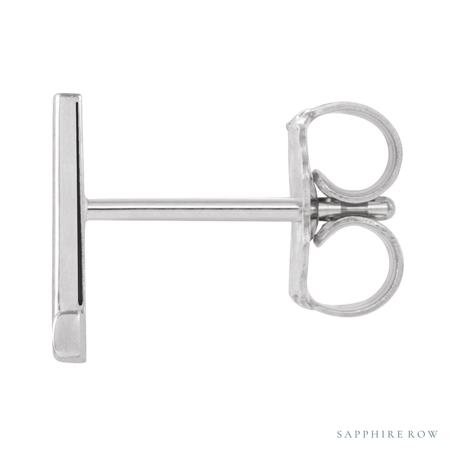 Sapphire Row Gold Single Initial Stud Earring - L, Platinum (view 2)