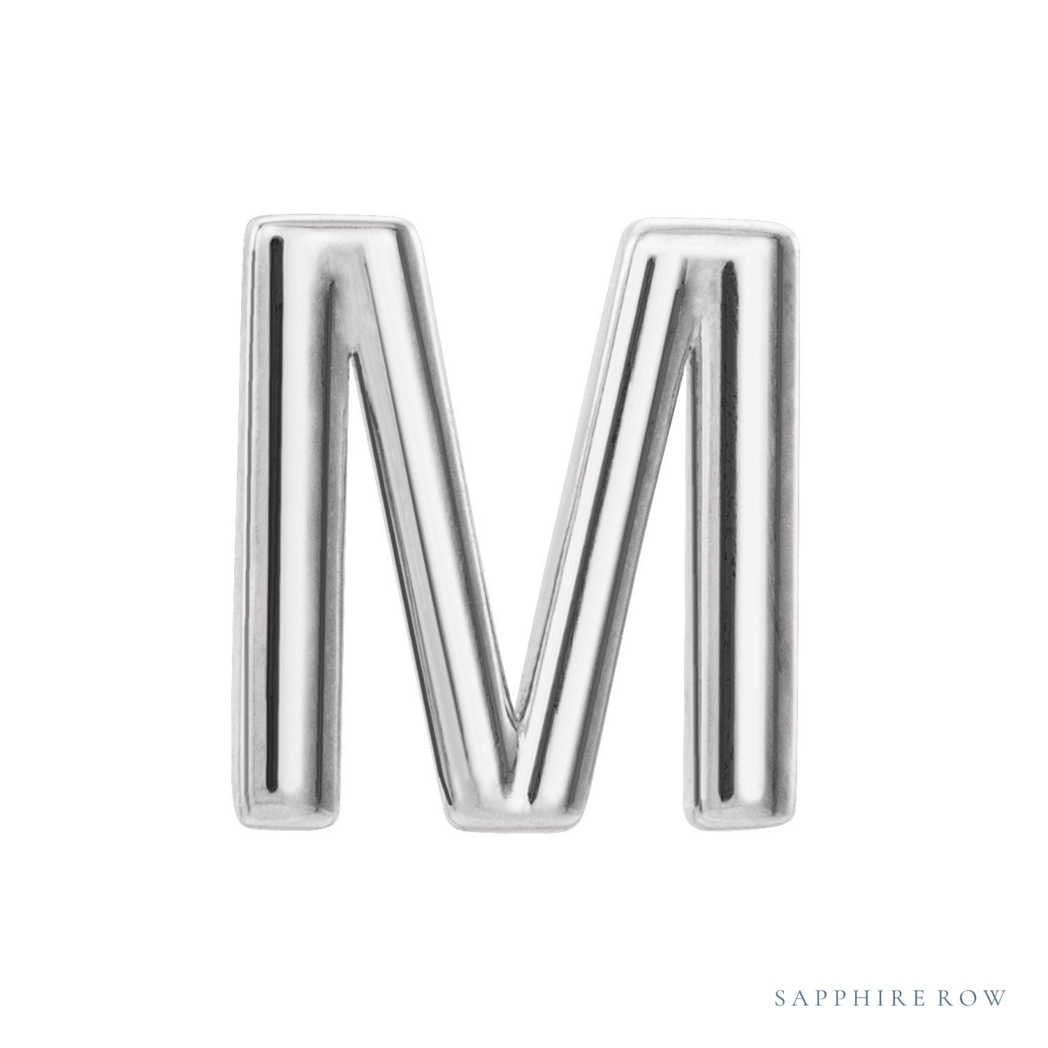 Sapphire Row Gold Single Initial Stud Earring - M, Platinum
