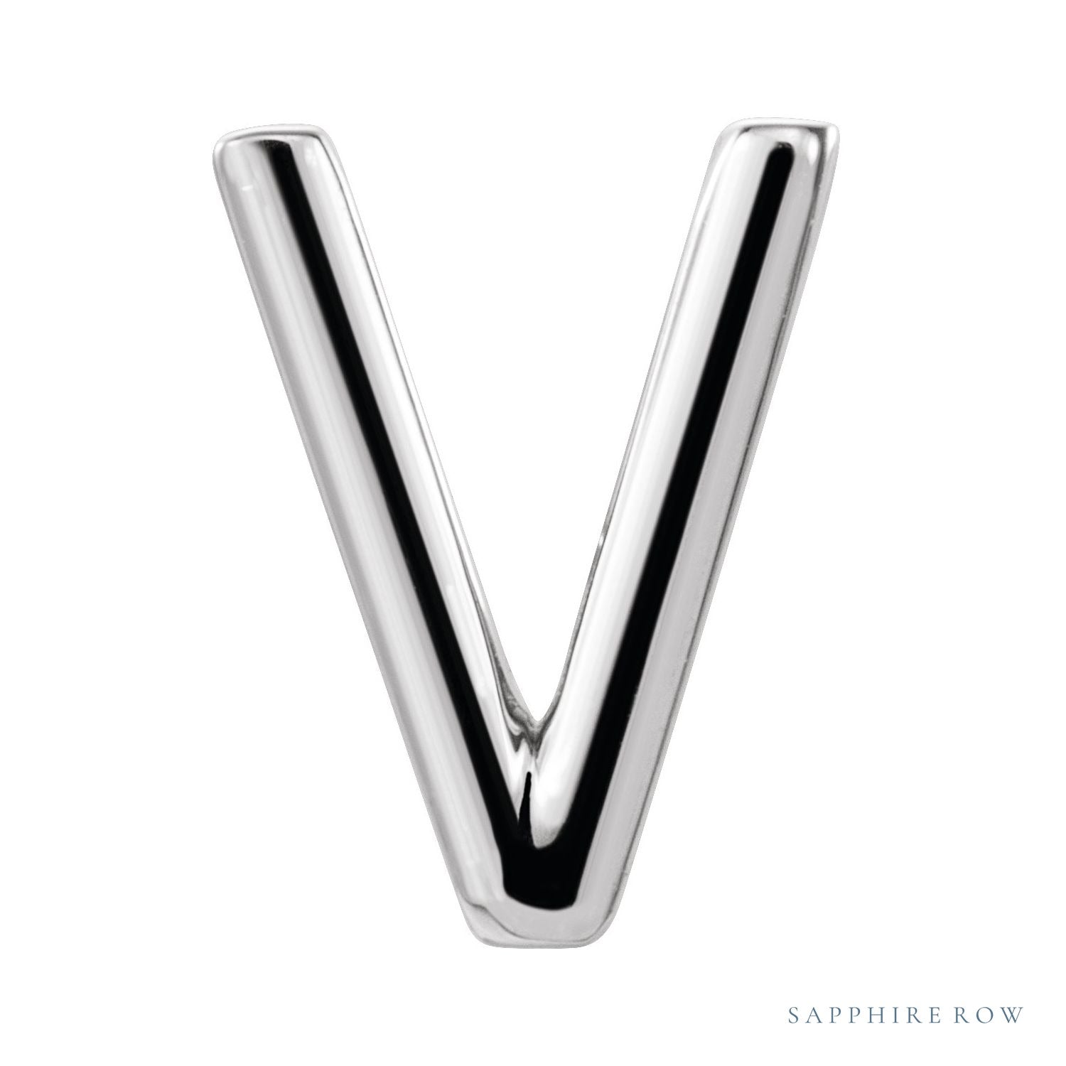 Sapphire Row Gold Single Initial Stud Earring - V, Platinum