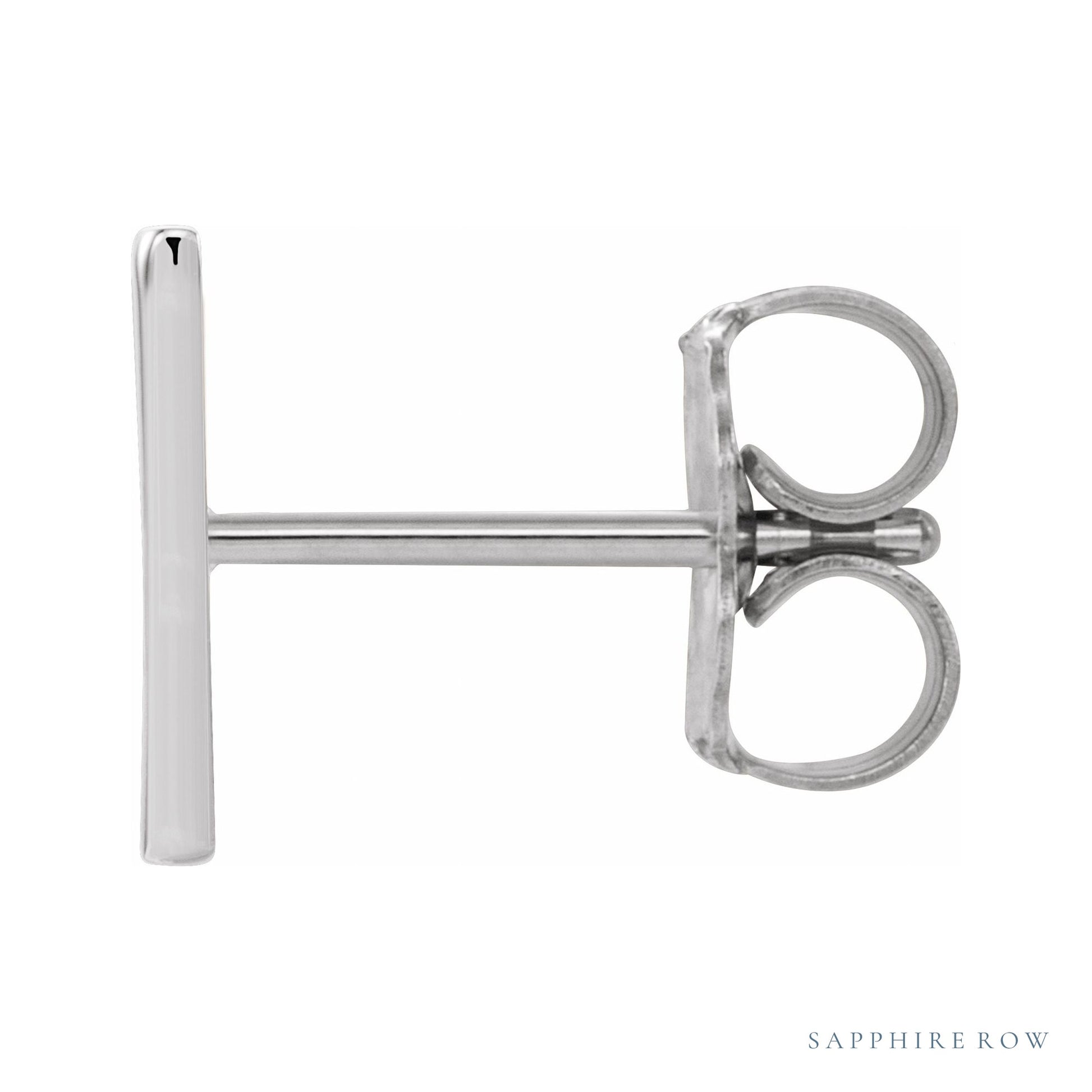 Sapphire Row Gold Single Initial Stud Earring - V, Platinum (view 2)