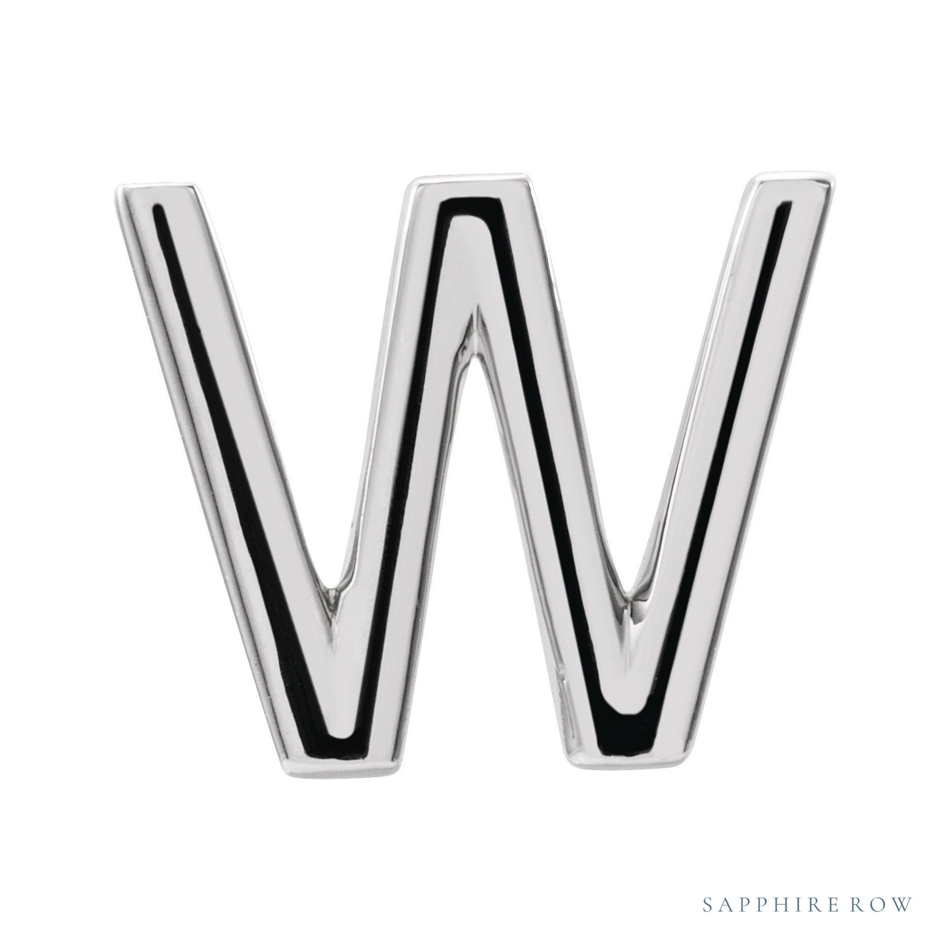 Sapphire Row Gold Single Initial Stud Earring - W, Platinum
