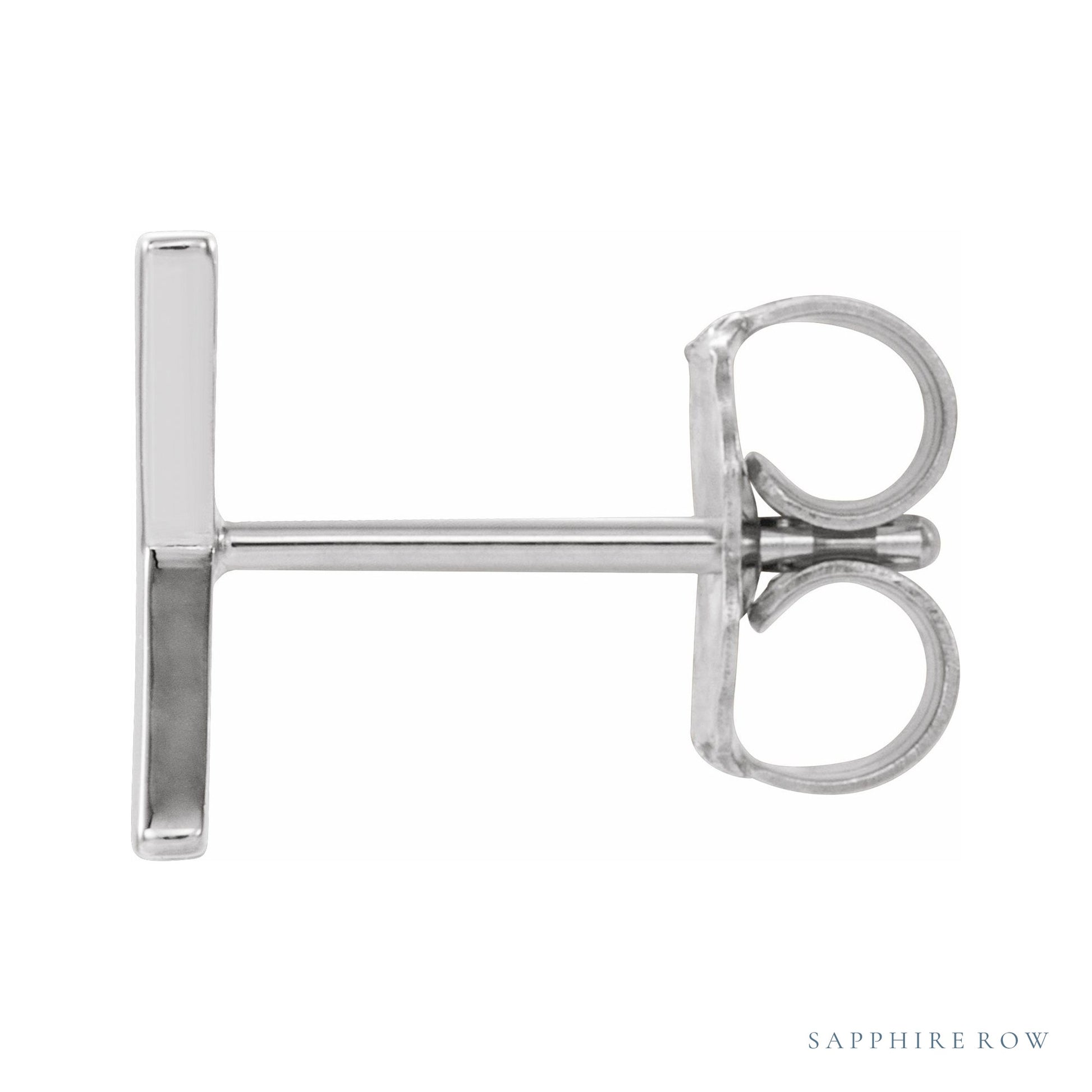 Sapphire Row Gold Single Initial Stud Earring - X, Platinum (view 2)
