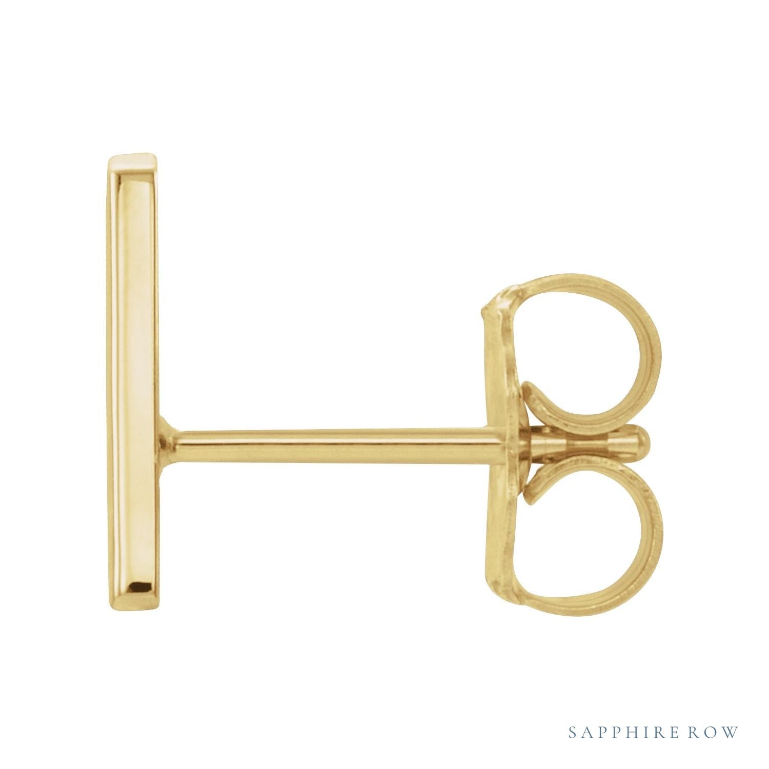 Sapphire Row Gold Single Initial Stud Earring - A, 14K Yellow Gold (view 2)