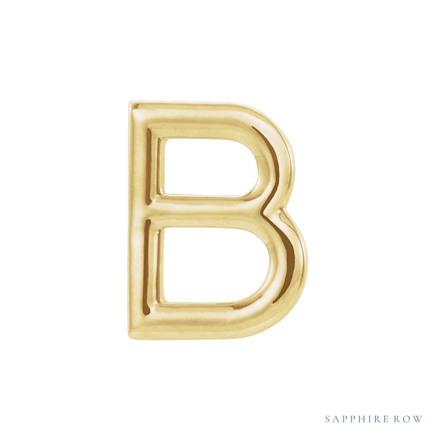 Sapphire Row Gold Single Initial Stud Earring - B, 14K Yellow Gold