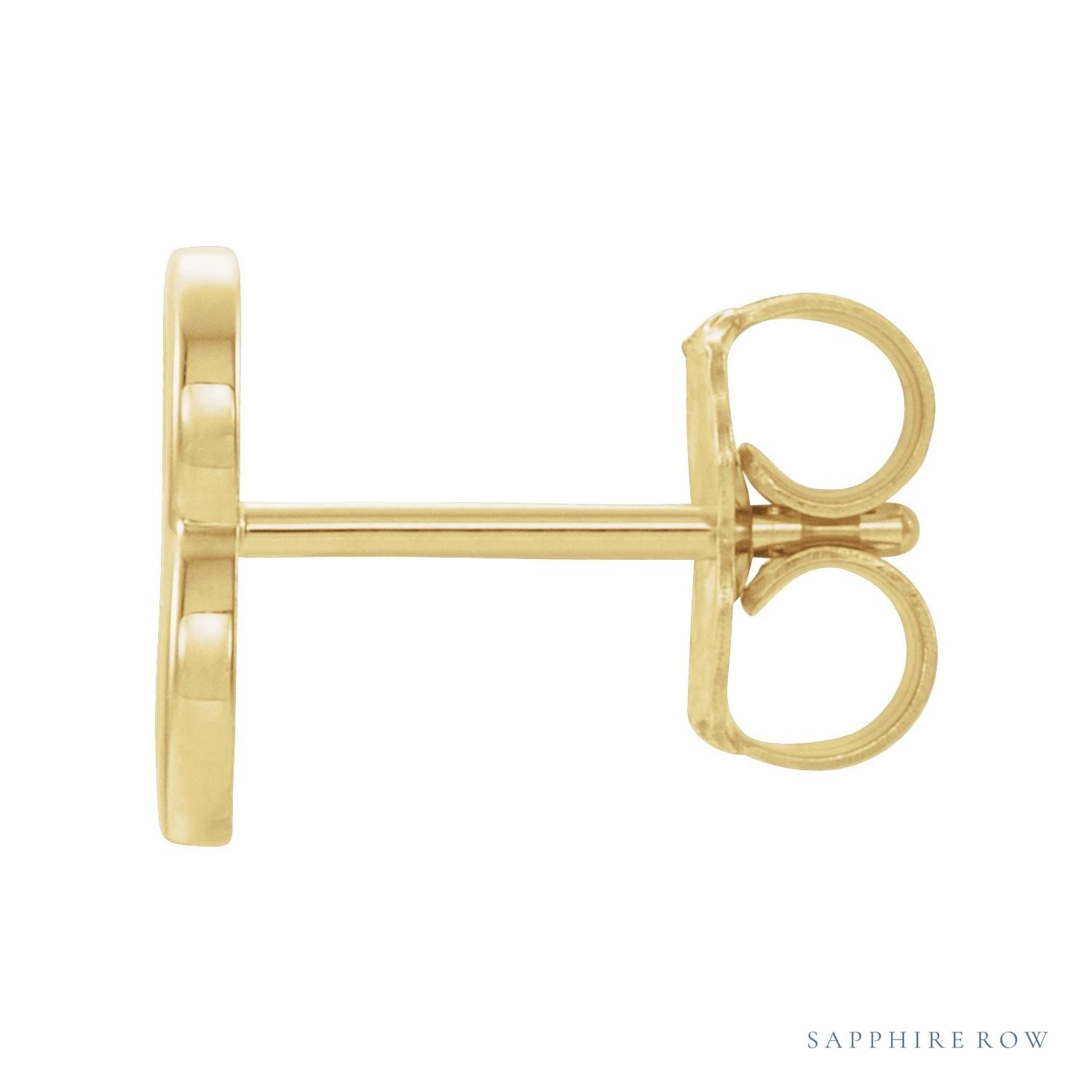 Sapphire Row Gold Single Initial Stud Earring - B, 14K Yellow Gold (view 2)