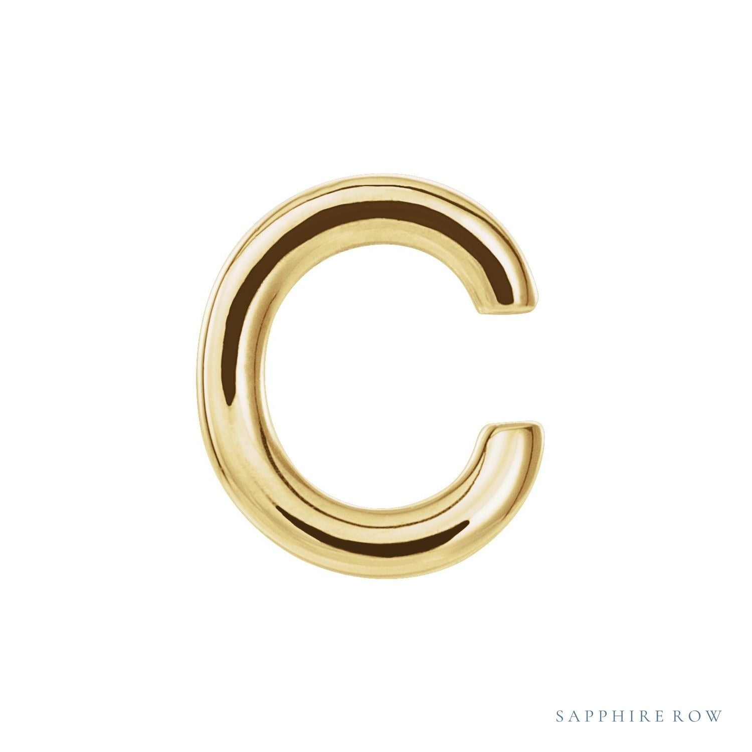 Sapphire Row Gold Single Initial Stud Earring - C, 14K Yellow Gold