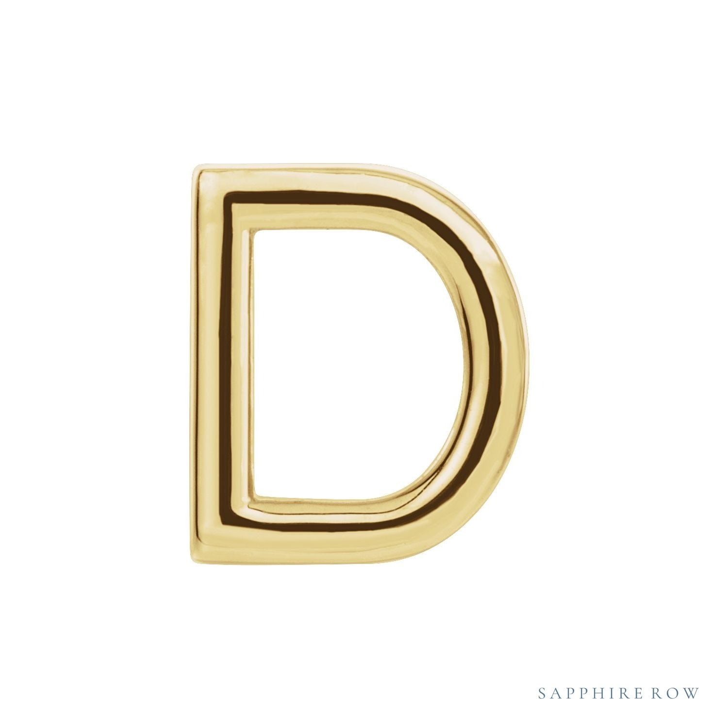 Sapphire Row Gold Single Initial Stud Earring - D, 14K Yellow Gold