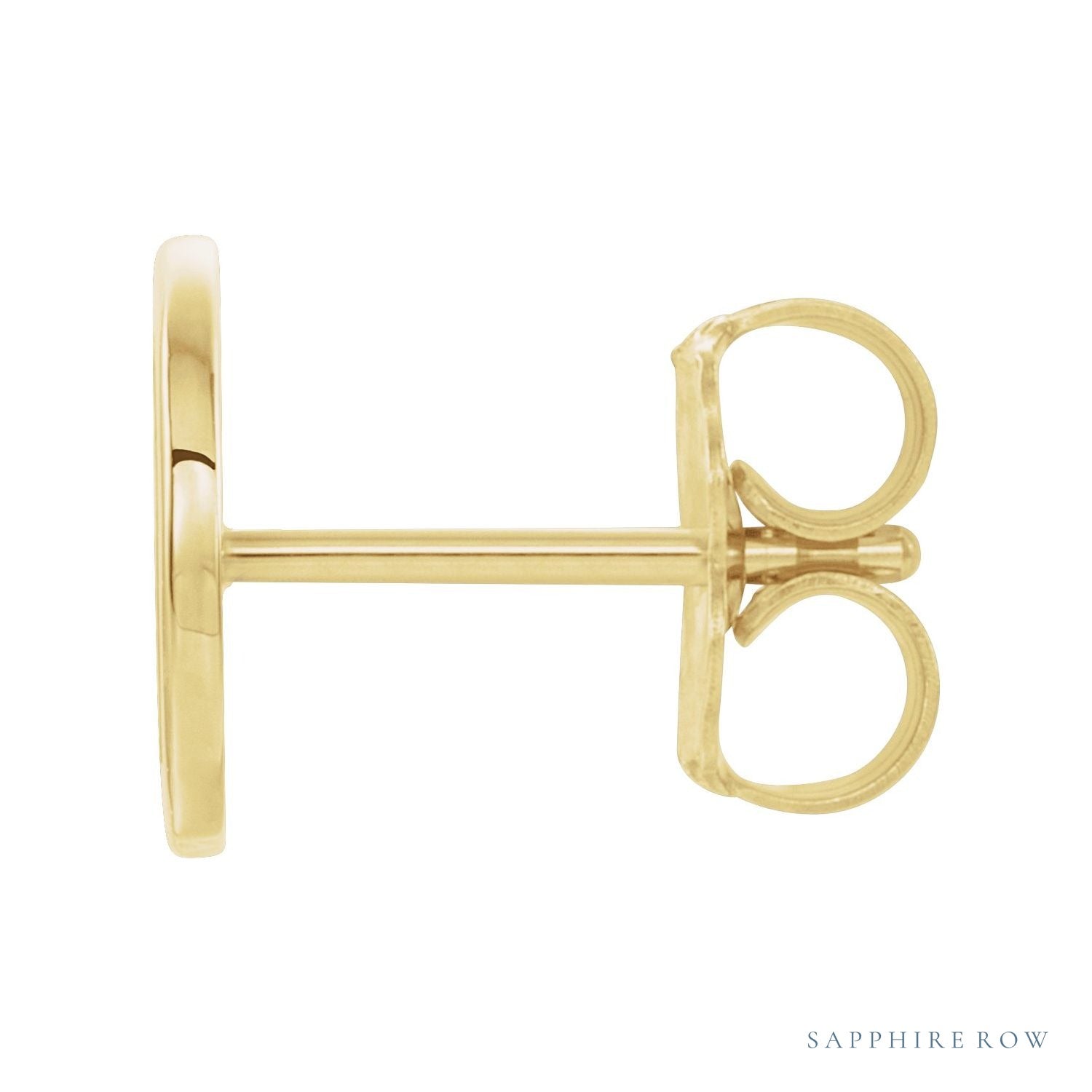 Sapphire Row Gold Single Initial Stud Earring - D, 14K Yellow Gold (view 2)