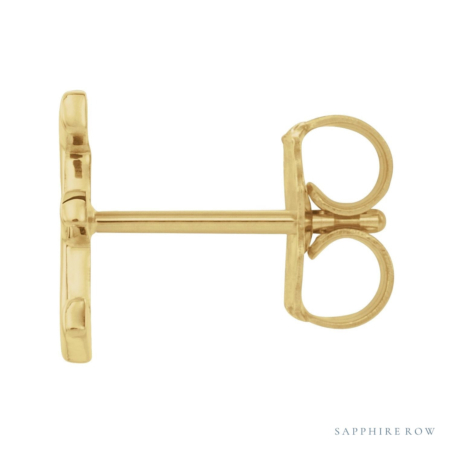 Sapphire Row Gold Single Initial Stud Earring - E, 14K Yellow Gold (view 2)