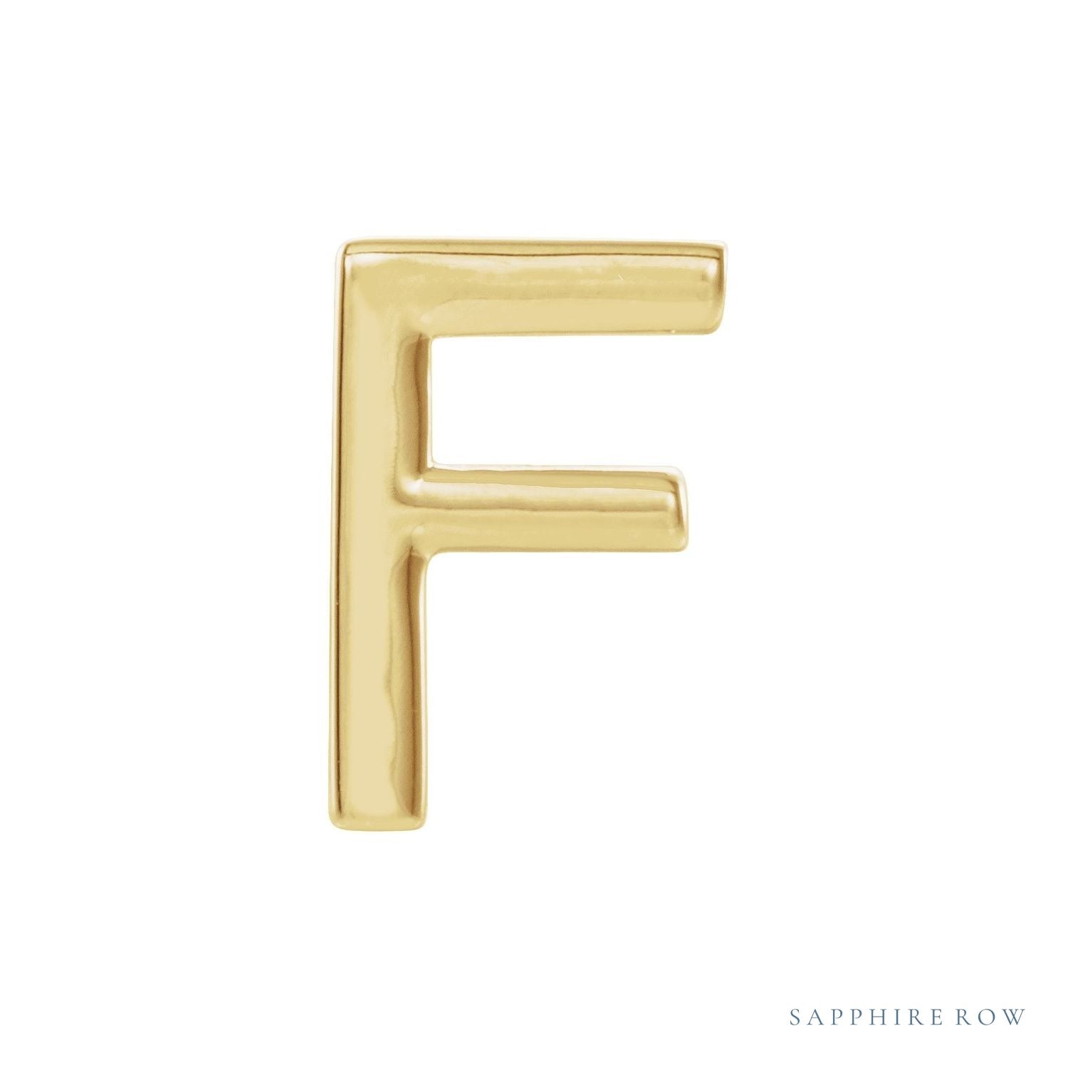 Sapphire Row Gold Single Initial Stud Earring - F, 14K Yellow Gold