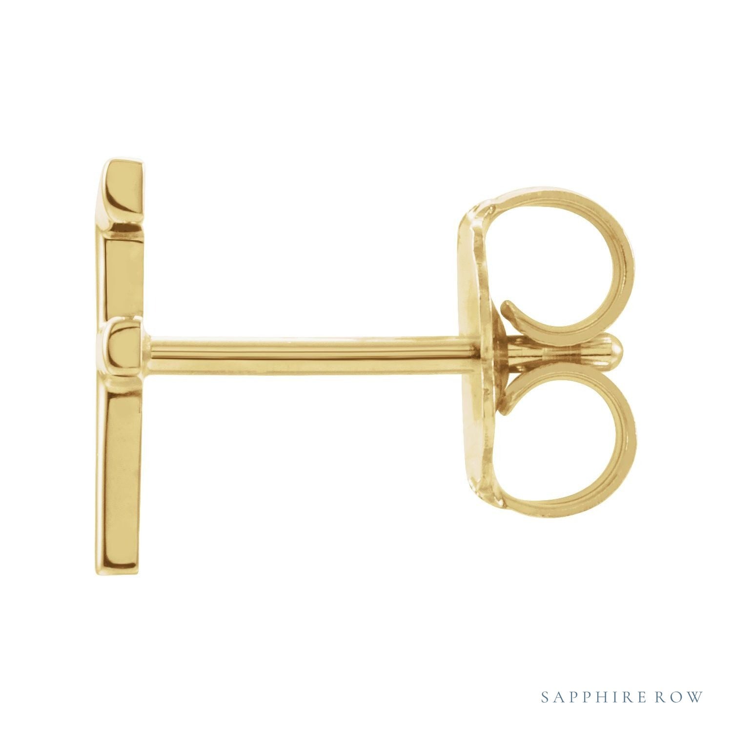 Sapphire Row Gold Single Initial Stud Earring - F, 14K Yellow Gold (view 2)