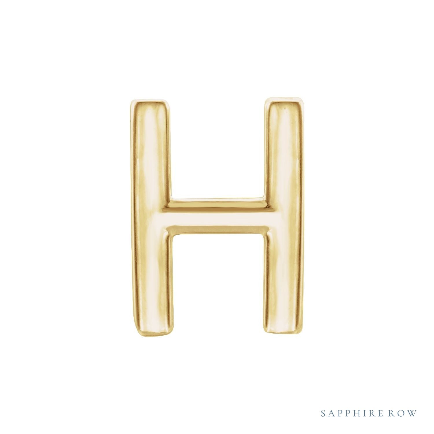 Sapphire Row Gold Single Initial Stud Earring - H, 14K Yellow Gold