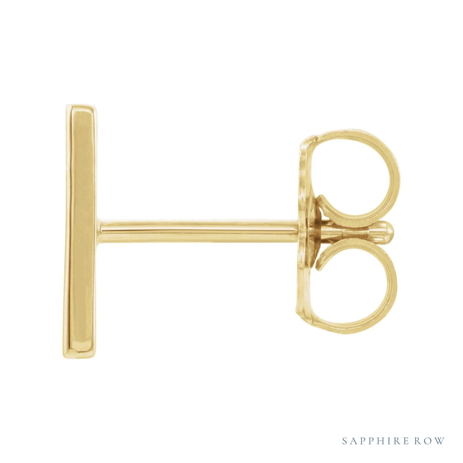 Sapphire Row Gold Single Initial Stud Earring - H, 14K Yellow Gold (view 2)