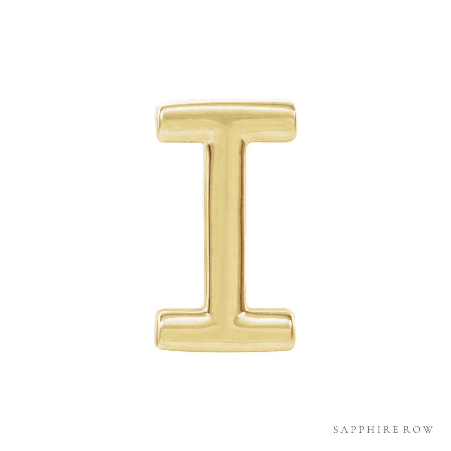 Sapphire Row Gold Single Initial Stud Earring - I, 14K Yellow Gold