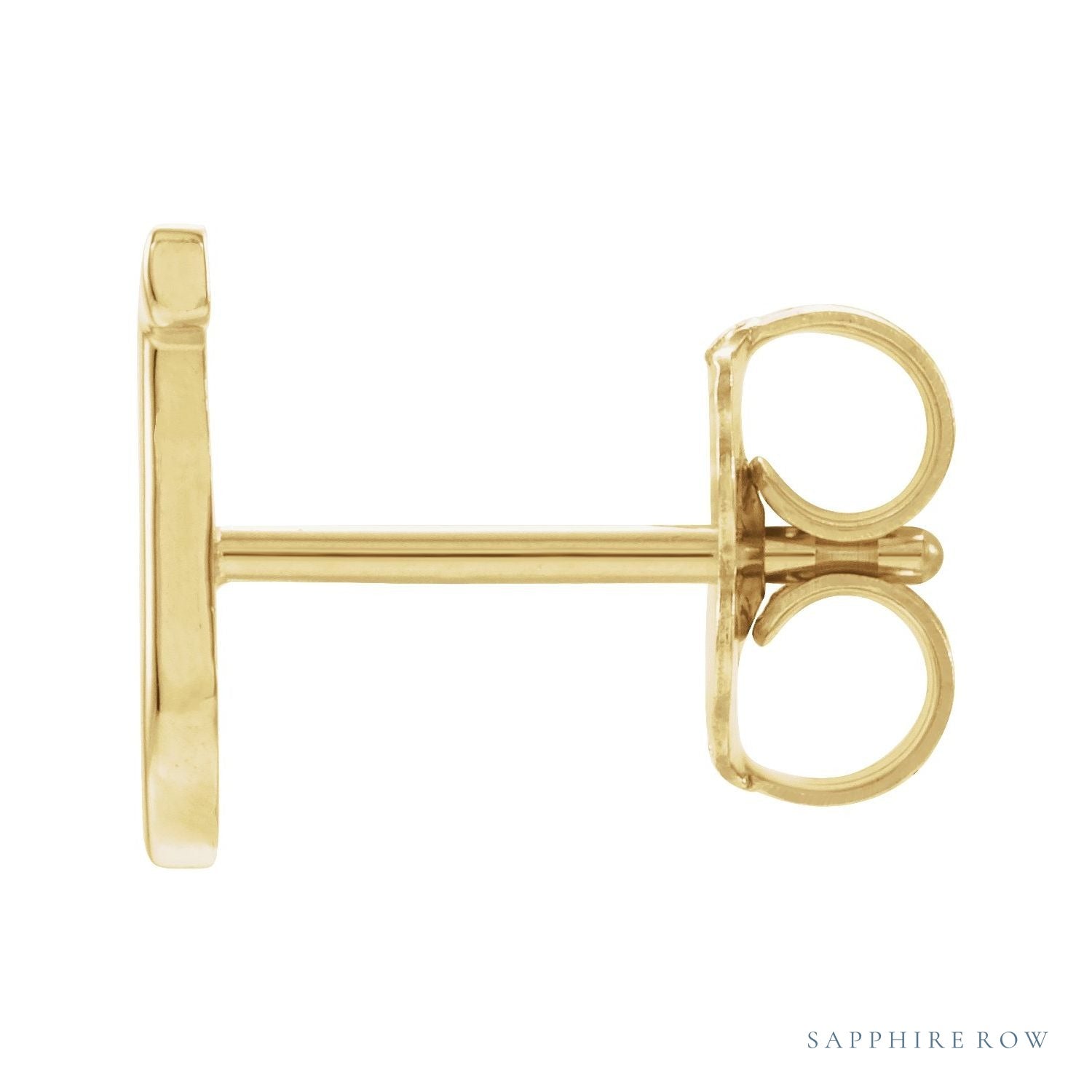 Sapphire Row Gold Single Initial Stud Earring - J, 14K Yellow Gold (view 2)
