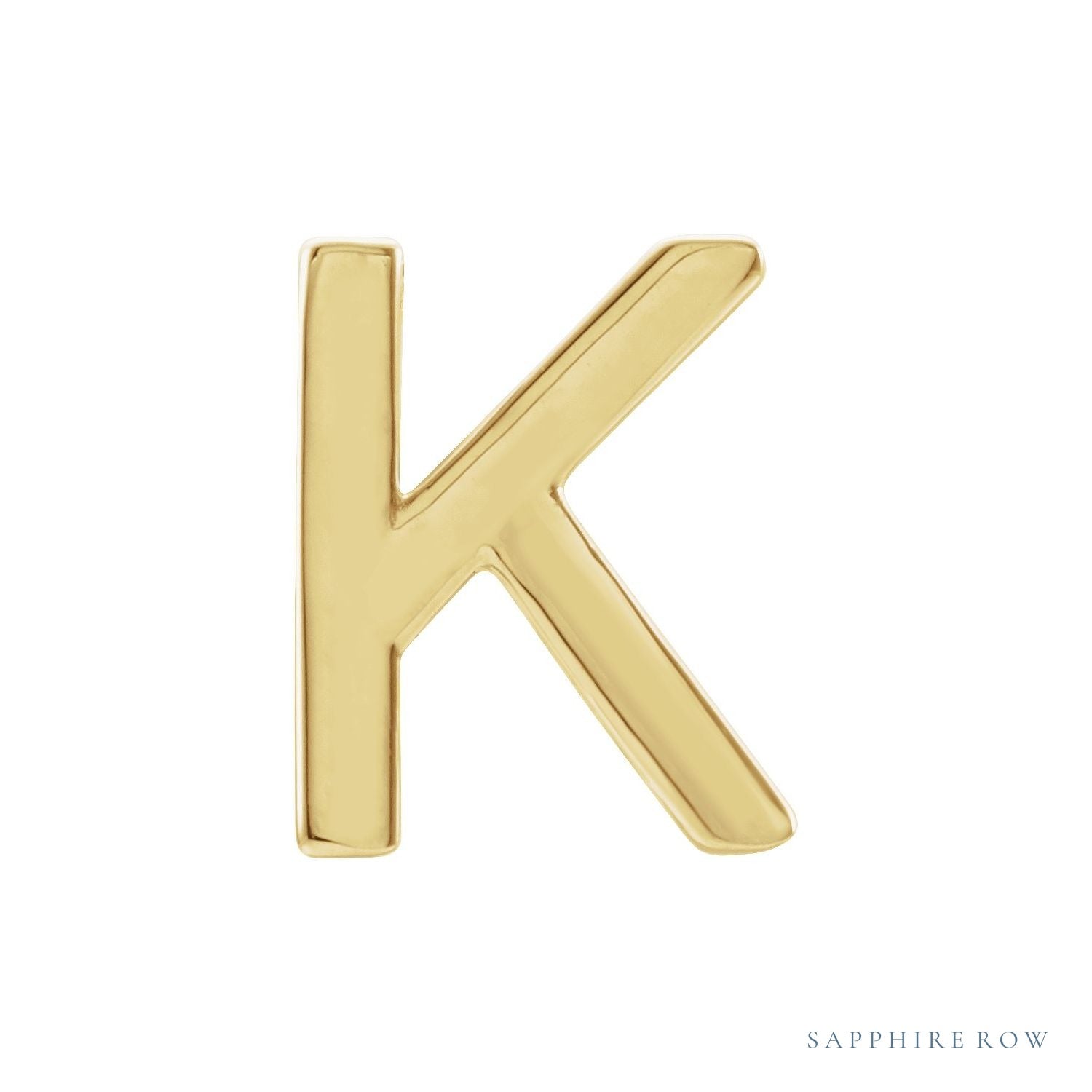 Sapphire Row Gold Single Initial Stud Earring - K, 14K Yellow Gold