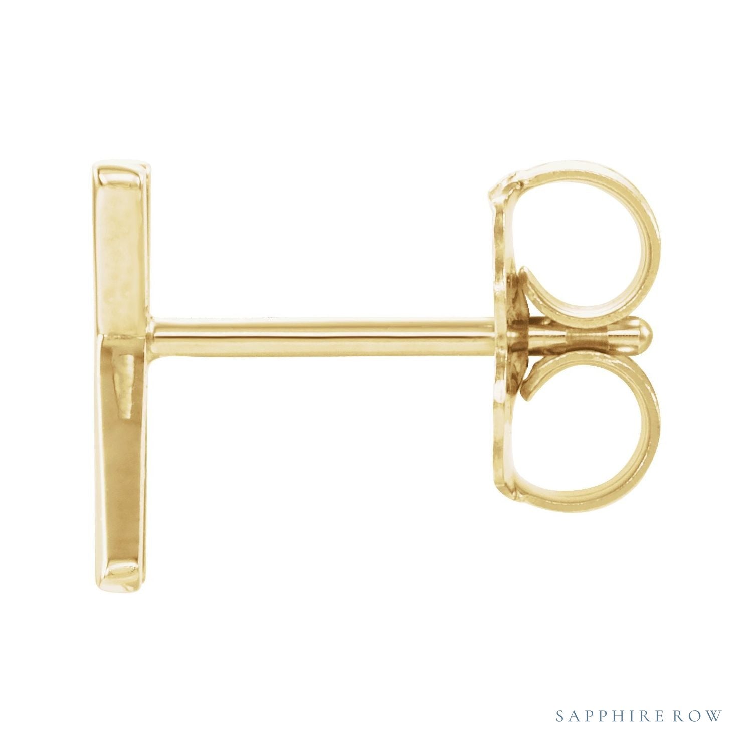 Sapphire Row Gold Single Initial Stud Earring - K, 14K Yellow Gold (view 2)