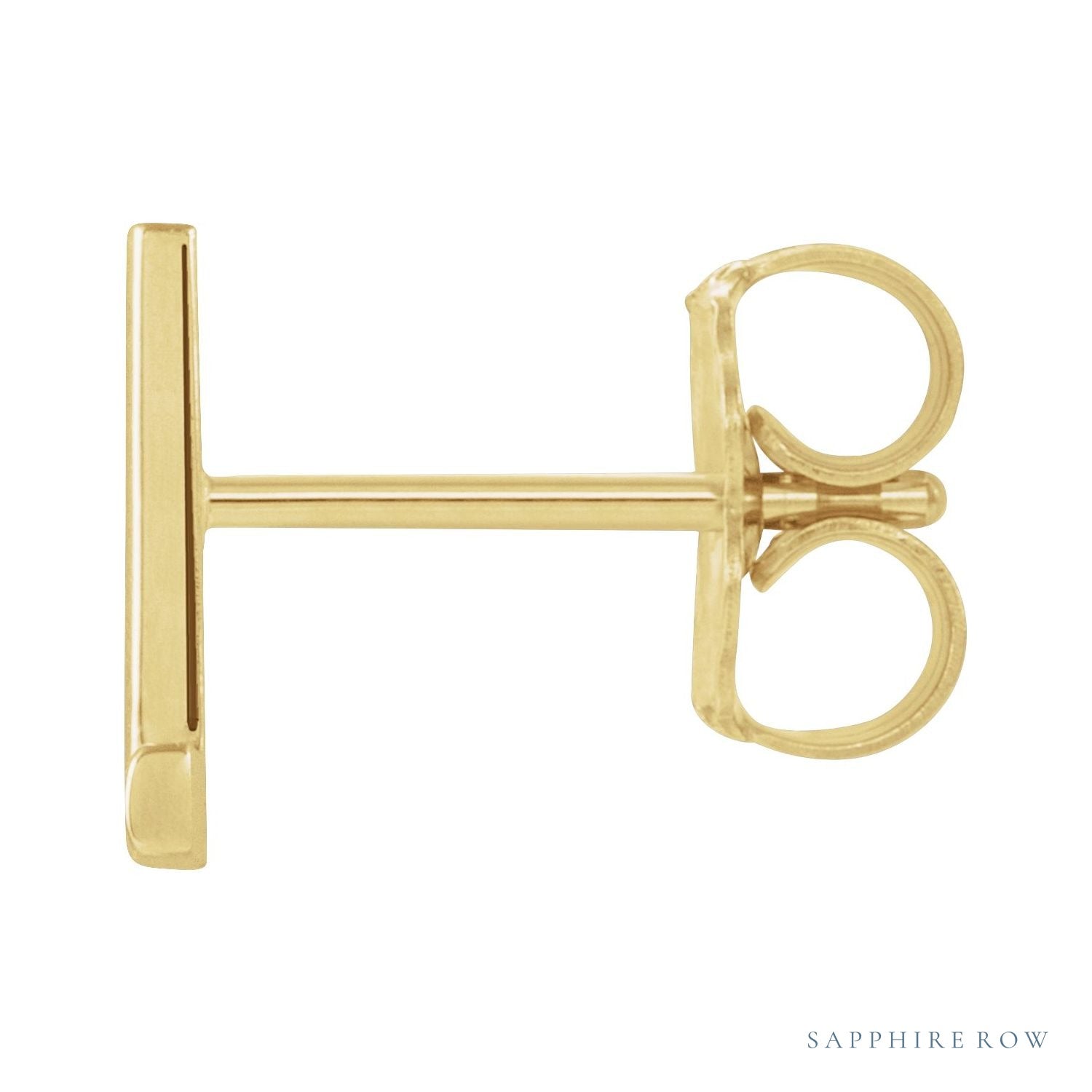 Sapphire Row Gold Single Initial Stud Earring - L, 14K Yellow Gold (view 2)