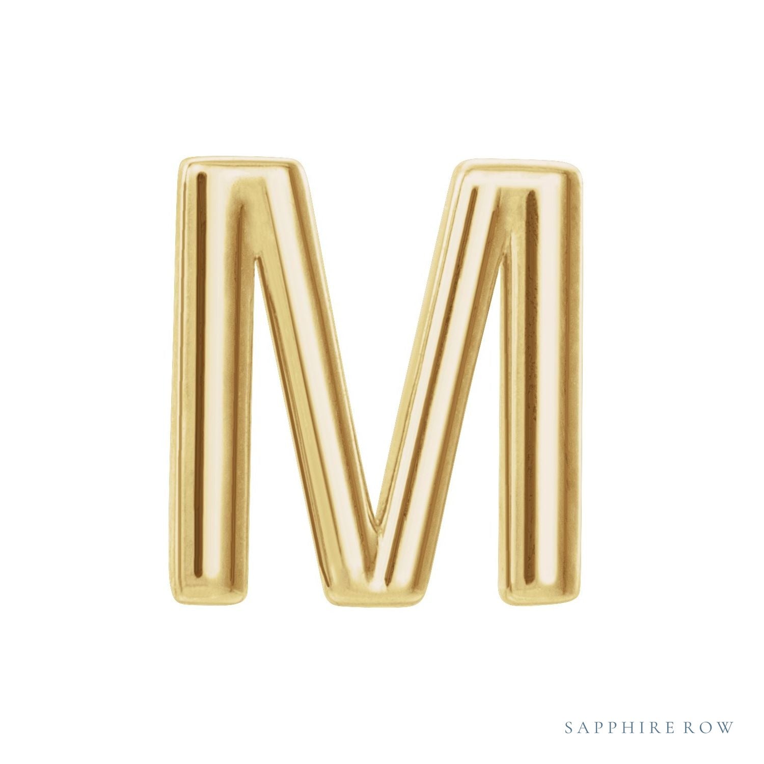 Sapphire Row Gold Single Initial Stud Earring - M, 14K Yellow Gold