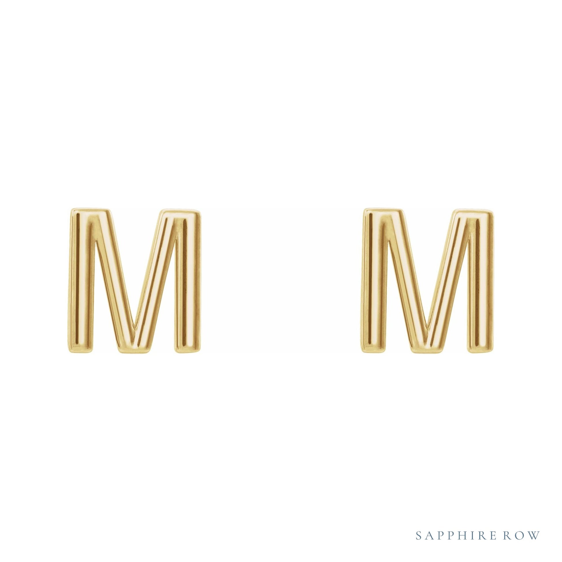 Sapphire Row Gold Single Initial Stud Earring - M, 18K Yellow Gold