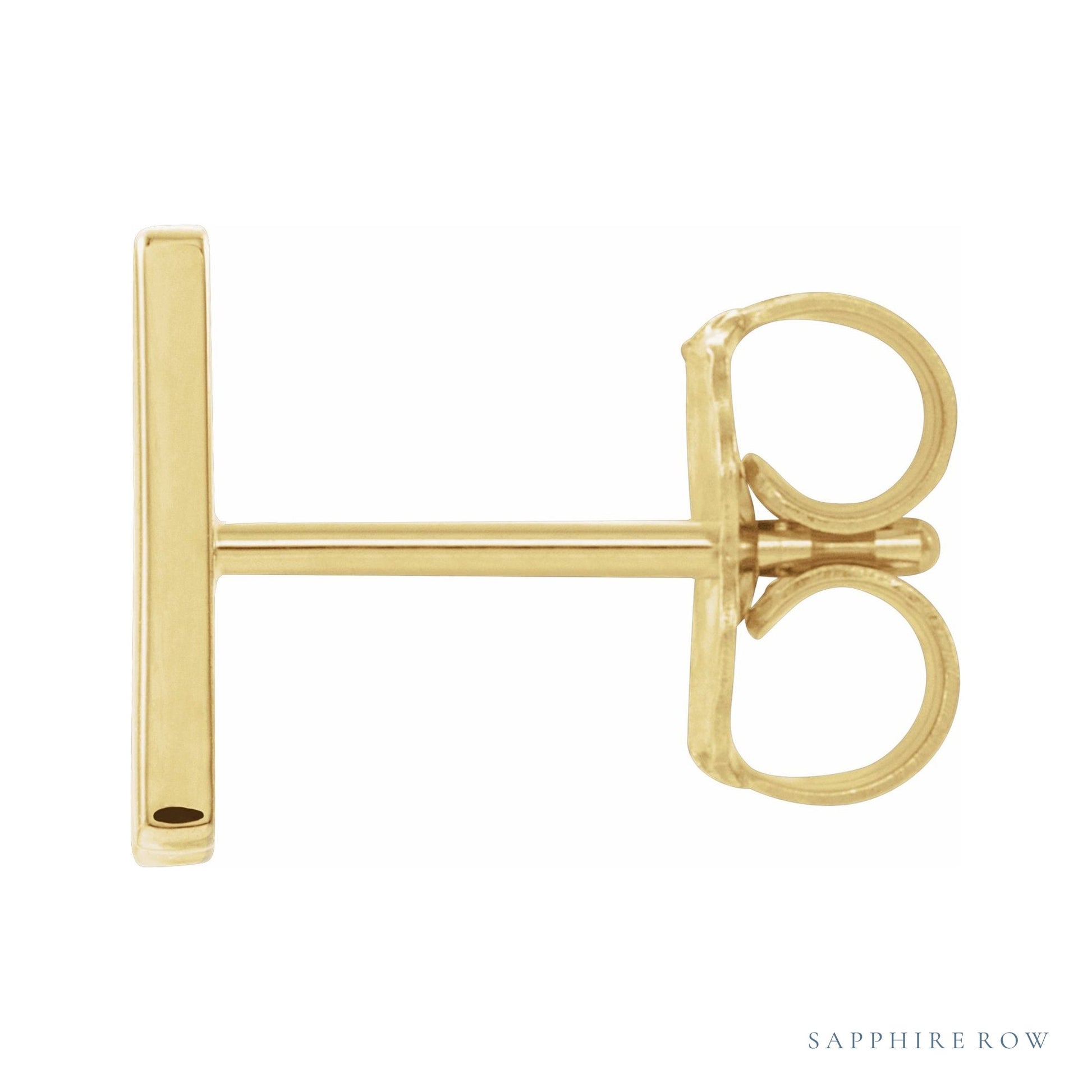Sapphire Row Gold Single Initial Stud Earring - N, 14K Yellow Gold (view 2)