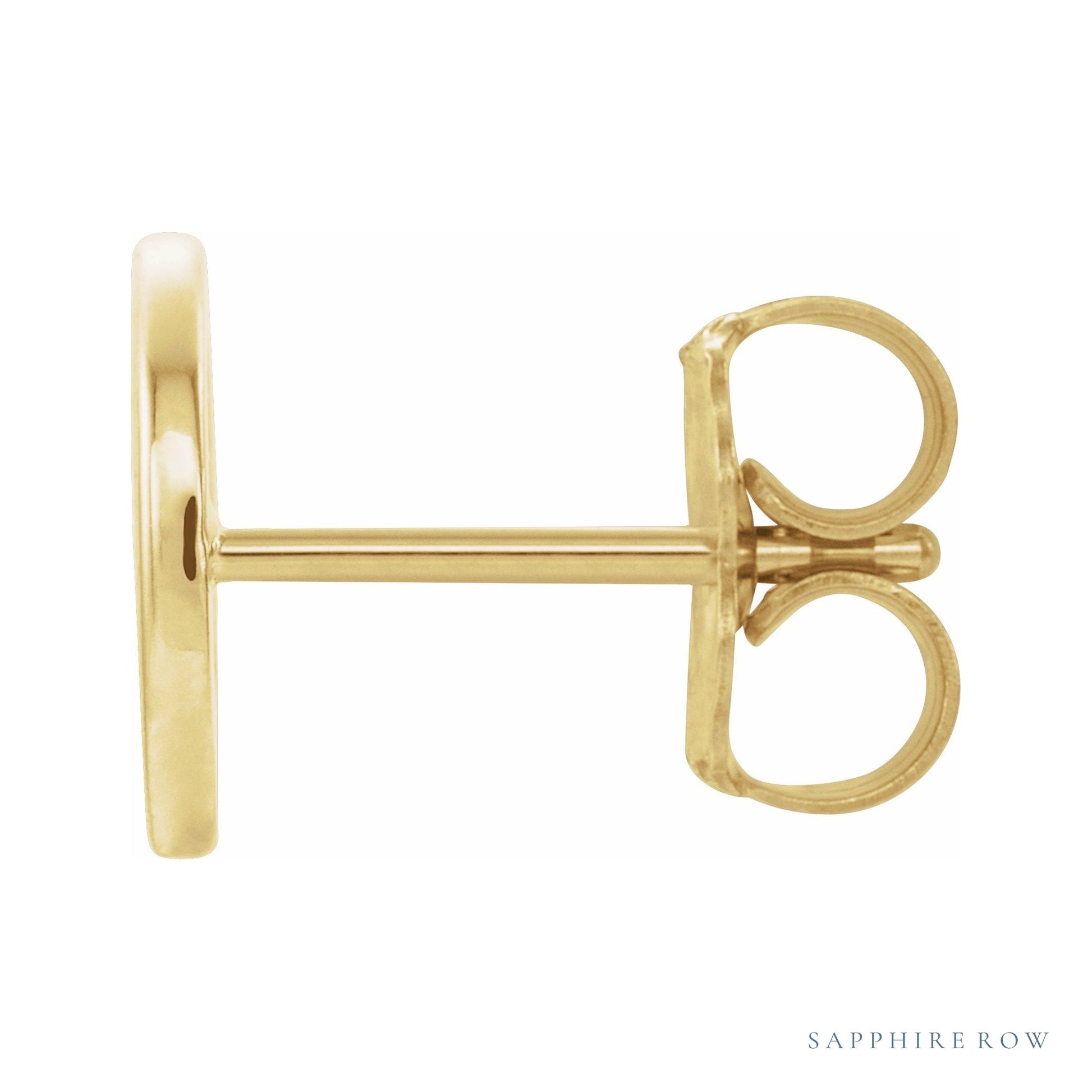Sapphire Row Gold Single Initial Stud Earring - O, 14K Yellow Gold (view 2)