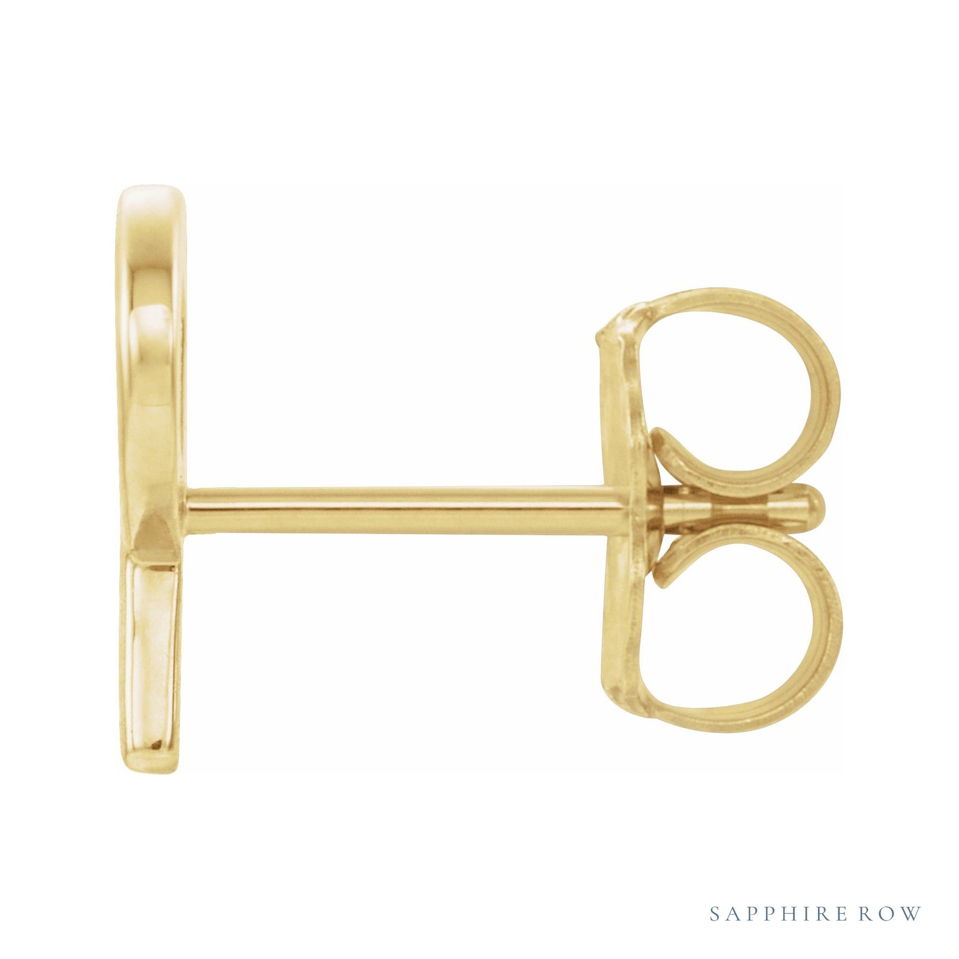 Sapphire Row Gold Single Initial Stud Earring - P, 14K Yellow Gold (view 2)