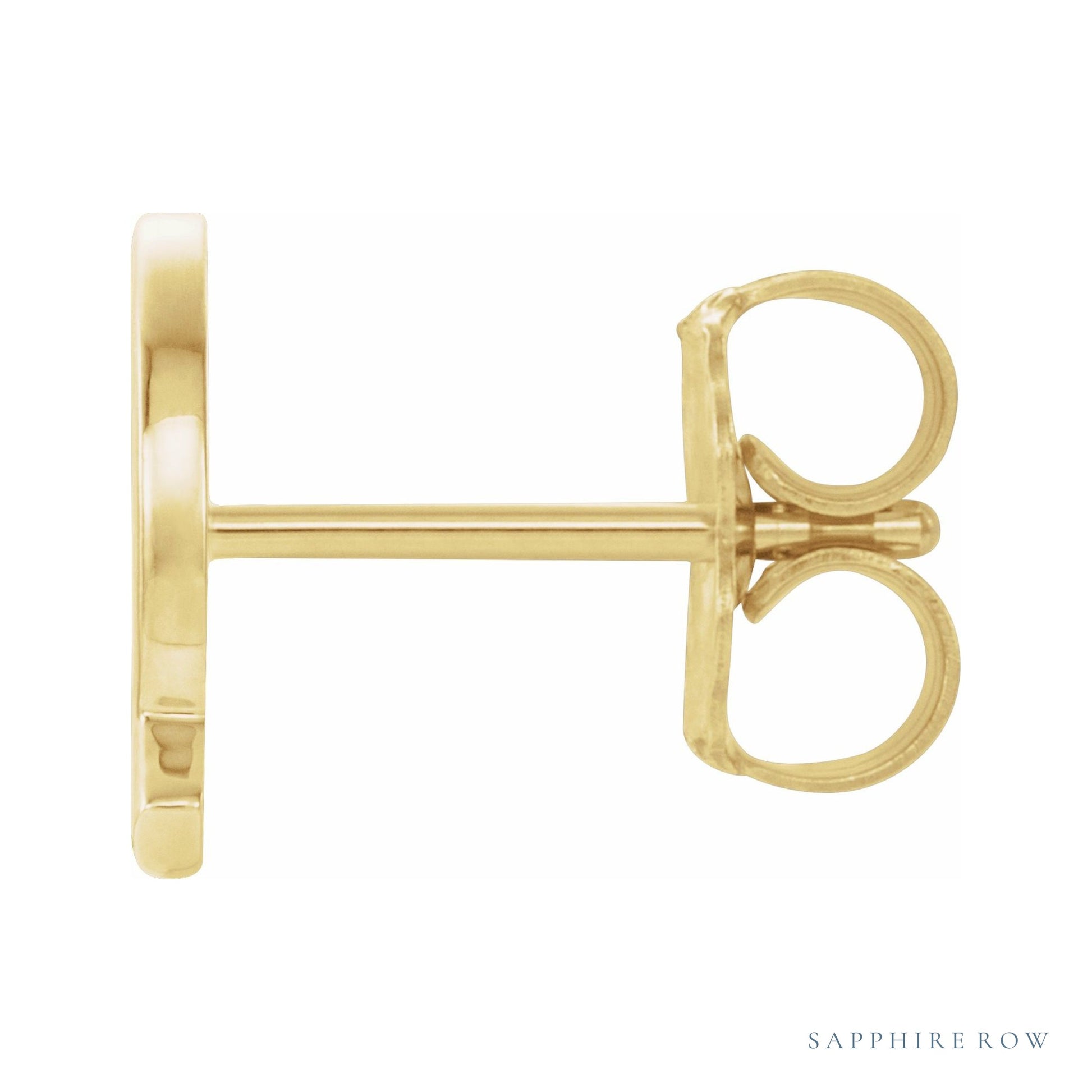 Sapphire Row Gold Single Initial Stud Earring - Q, 14K Yellow Gold (view 2)