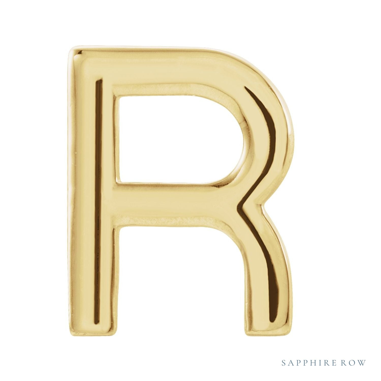 Sapphire Row Gold Single Initial Stud Earring - R, 14K Yellow Gold