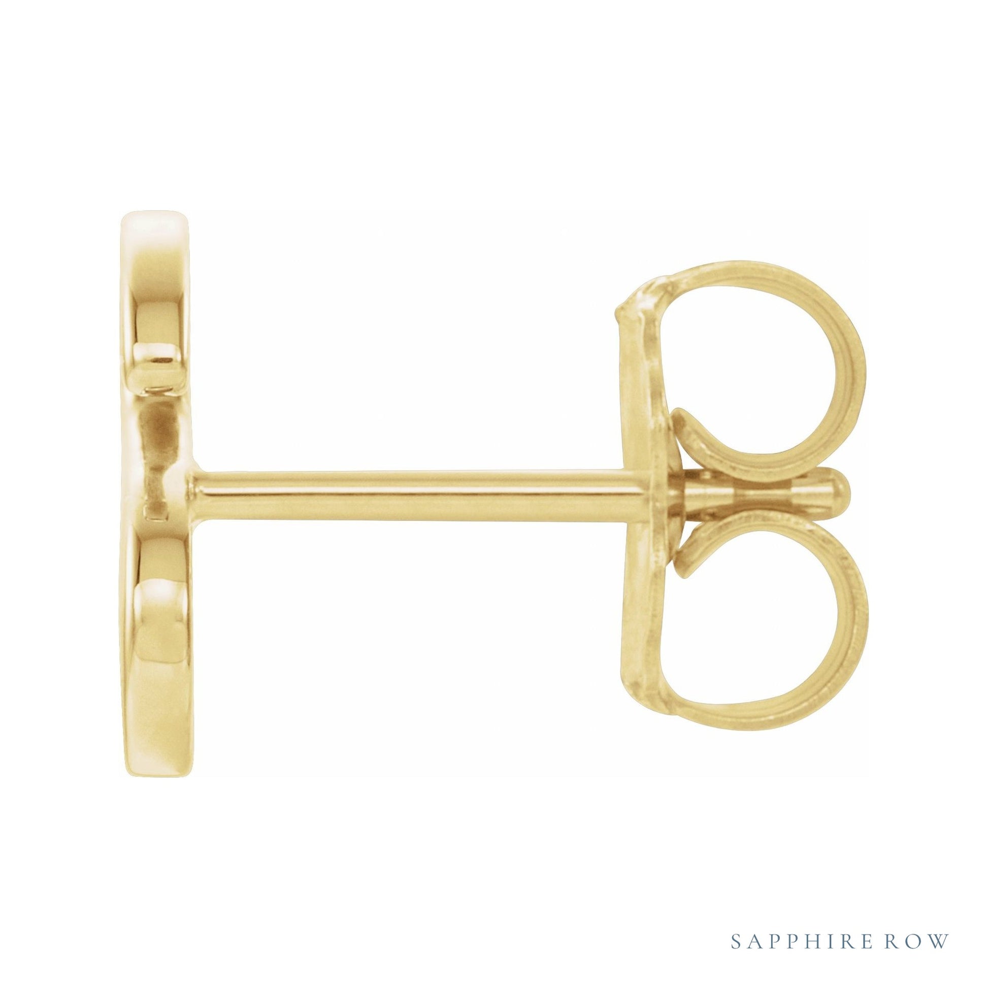 Sapphire Row Gold Single Initial Stud Earring - S, 14K Yellow Gold (view 2)