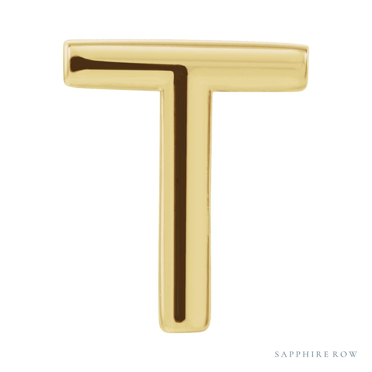 Sapphire Row Gold Single Initial Stud Earring - T, 14K Yellow Gold