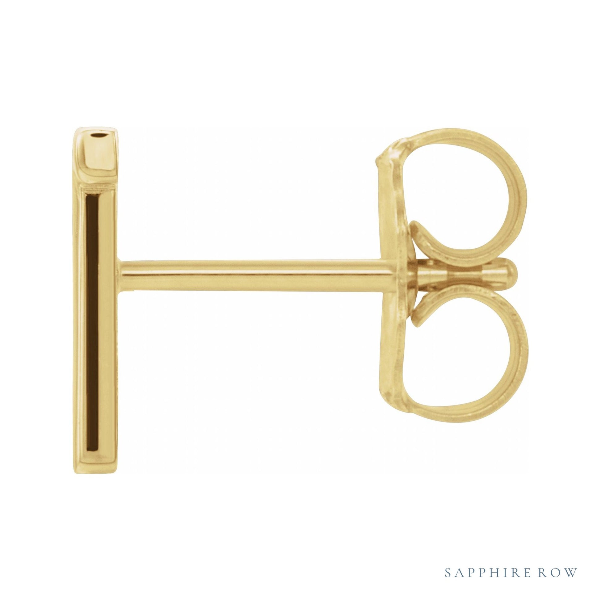 Sapphire Row Gold Single Initial Stud Earring - T, 14K Yellow Gold (view 2)