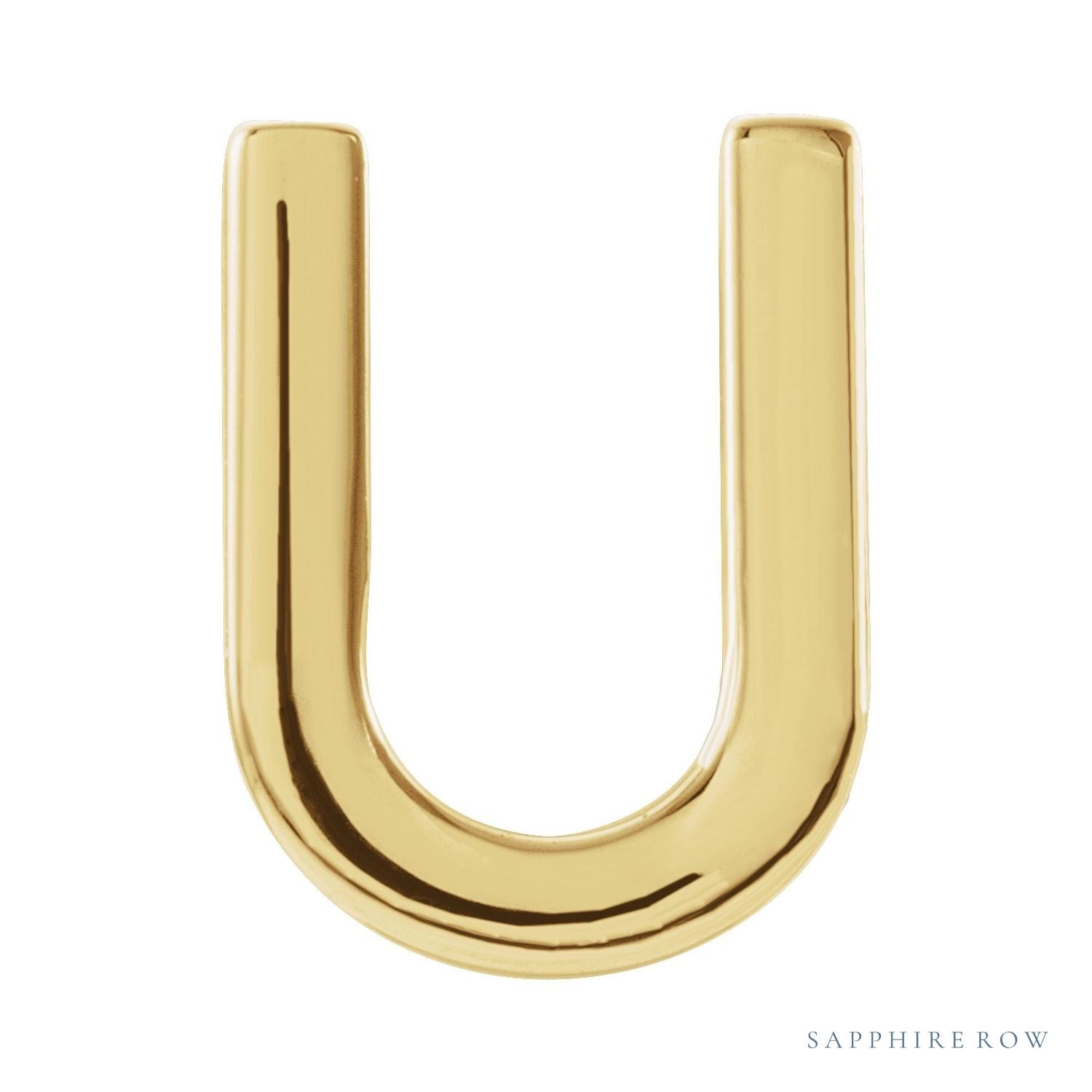 Sapphire Row Gold Single Initial Stud Earring - U, 14K Yellow Gold