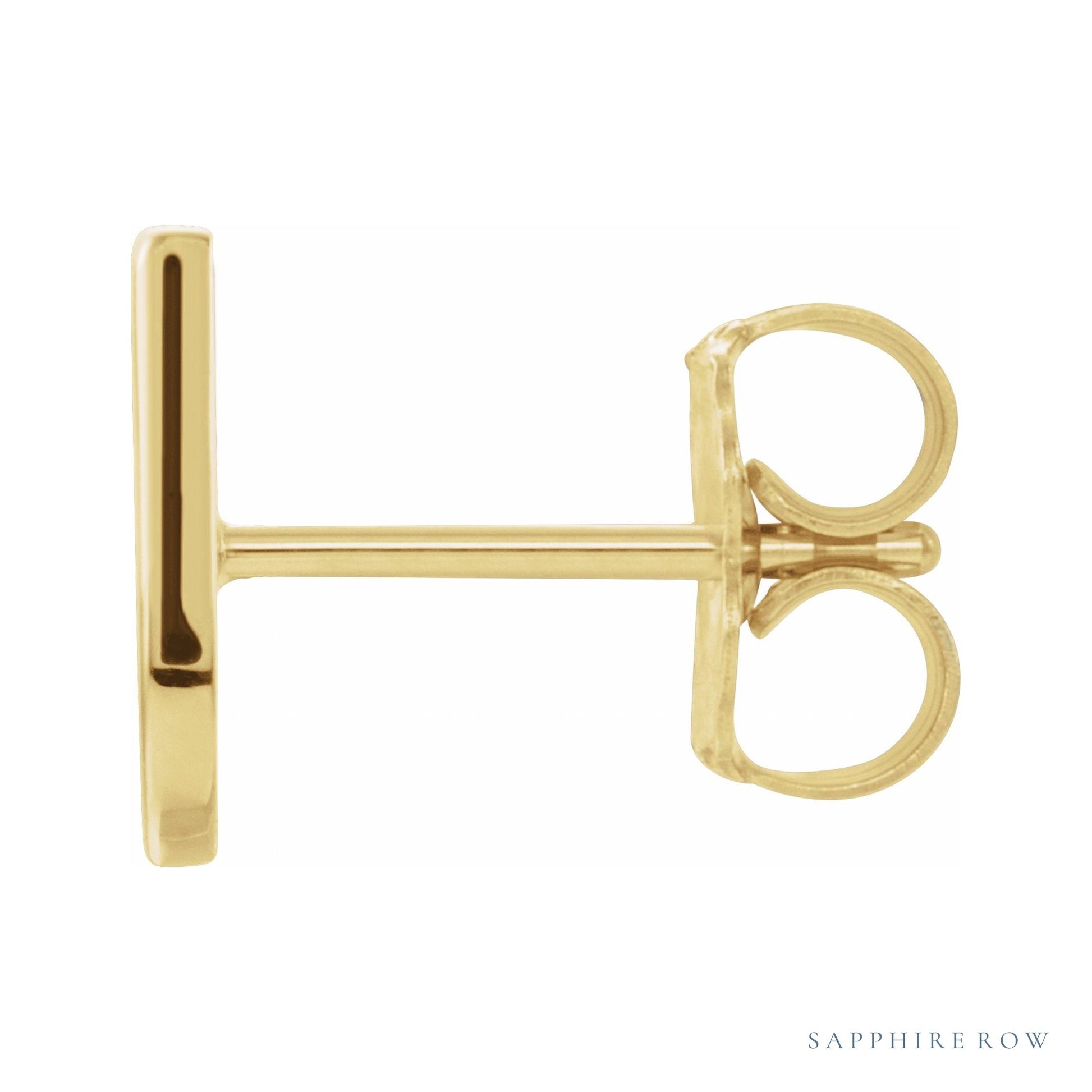 Sapphire Row Gold Single Initial Stud Earring - U, 14K Yellow Gold (view 2)